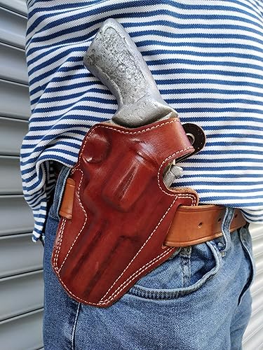 Miniatura 2 de Cal38 Funda de cuero hecha a mano para Smith and Wesson modelo 686 357 Magnum 4 pulgadas, barril negro bronceado mano derecha