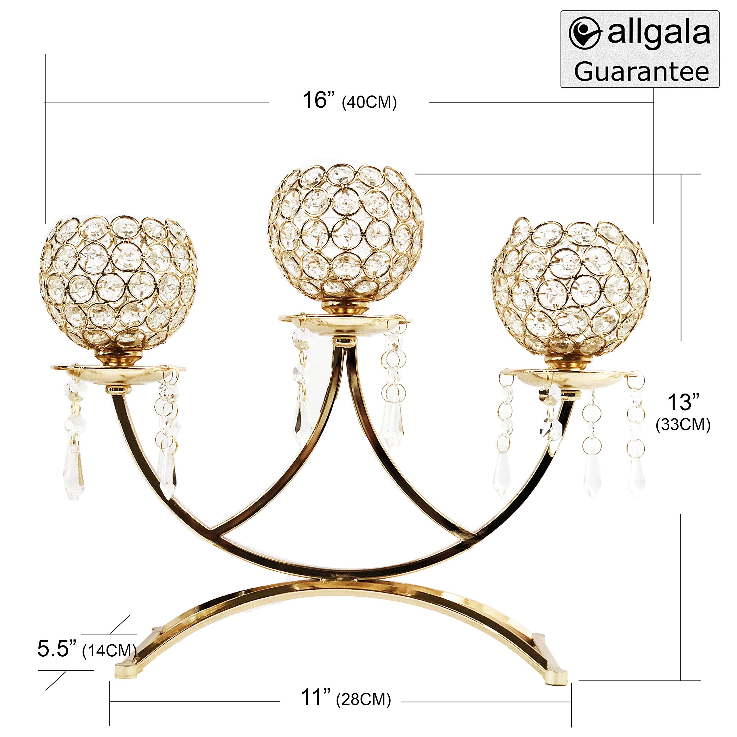 Allgala 3-Arm Bowls Tealight Candelabra Candle Holder-Gold-HD89005