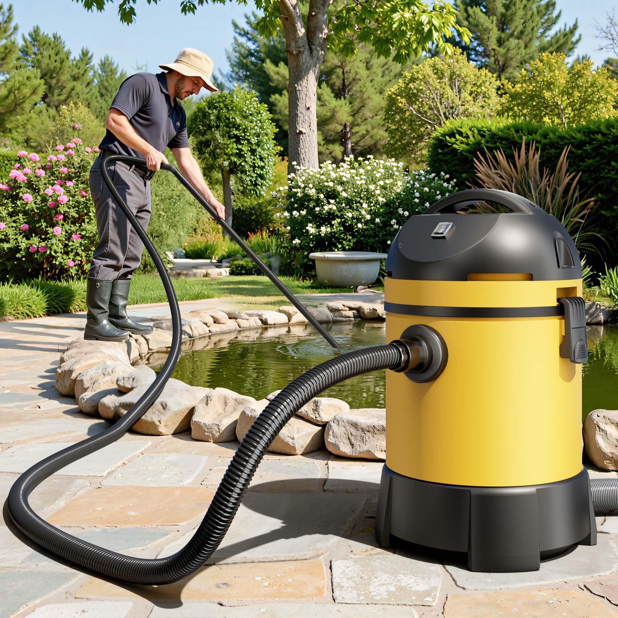 Wiltec Teichsauger 1400 W, 30 L Füllmenge, mit 2 Schläuchen, Poolsauger Schlammsauger Teichschlammsauger Nass Trocken Sauger mit Entleerungsautomatik