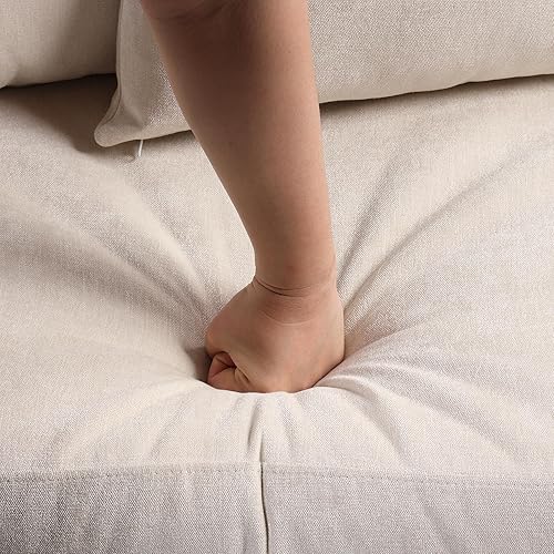 Miniatura 6 de Sofá biplaza tapizado de 80.5 pulgadas de largo con 4 almohadas, diseño moderno tejido con patas de metal dorado, sofá de resorte mediano para sala