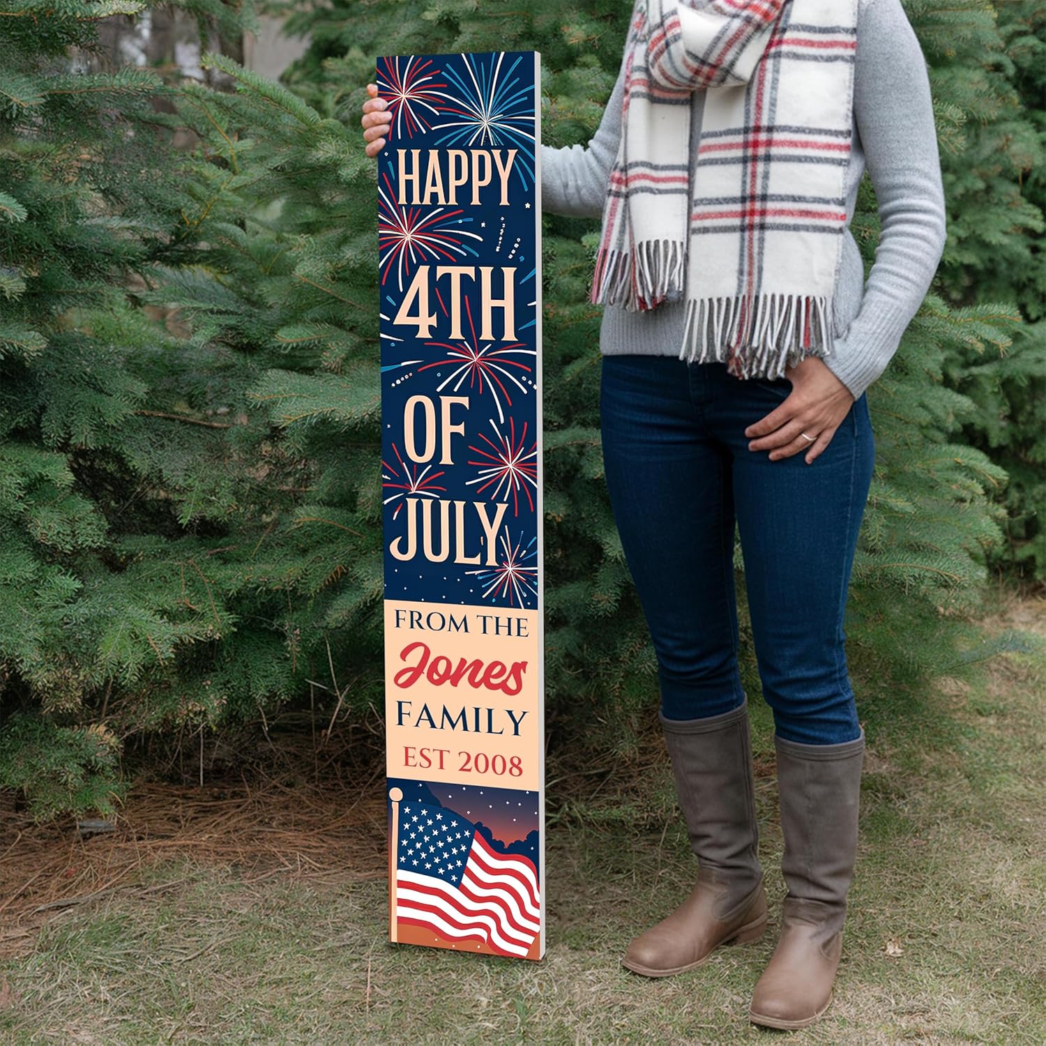 Personalized 4th of July Welcome Porch Sign, Custom Independence Day Welcome Sign for Front Door, Welcome Home Decorations for Outdoors, 48x8" PVC Sign (Design 7)