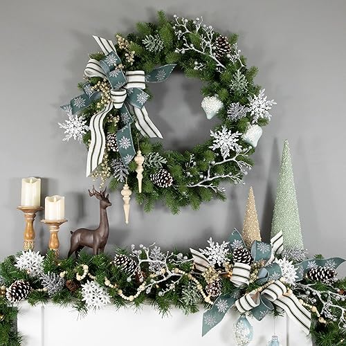 Miniatura 3 de Juego de 2 adornos de cebolla de cristal verde pastel con copos de nieve helados de 4 pulgadas