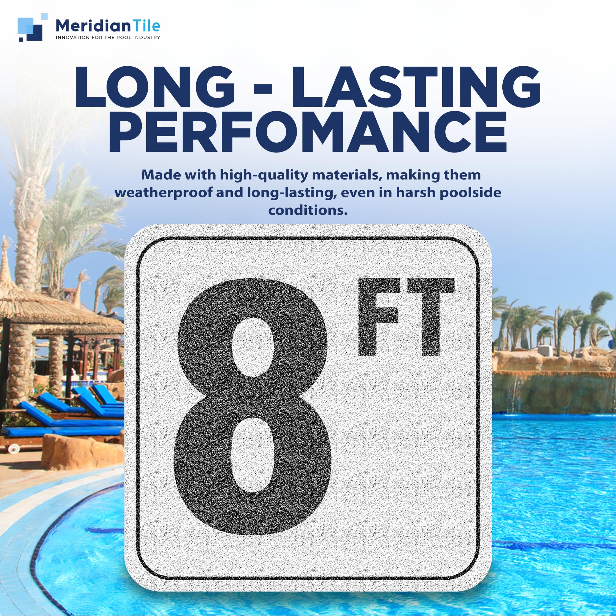 Pool Depth Sign 8FT Pool Depth Markers - 6x6 Inch Vinyl Adhesive Safety ...