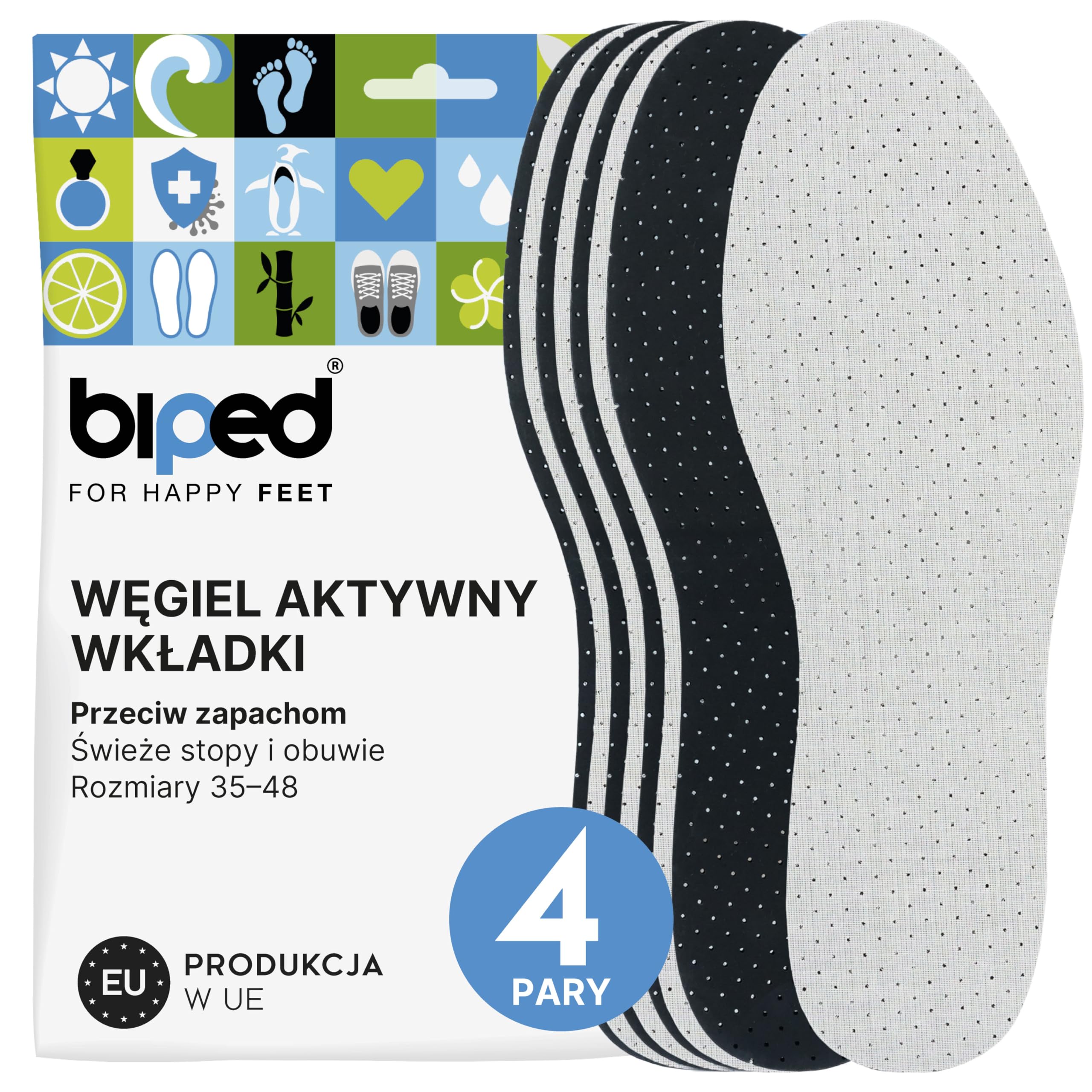 biped 4 par wkładek z węglem aktywnym z wypełnieniem lateksowym – przeciwdziałające poceniu się stóp – higienicznie świeże buty i stopy – ultralekkie i nadające się do prania ręcznego z2727
