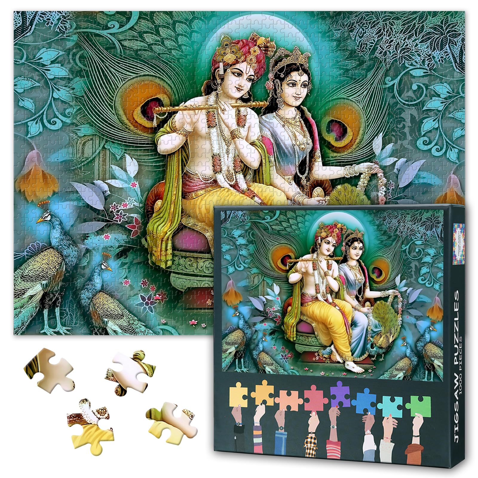 Jigsaw Puzzles for Adults 1000 Piece - Challenging Puzzle Hindu Lord Art, 27.5x19.7 Inch Family Educational Game & Unique Living Room Decor Gift (Krishna India Religious)