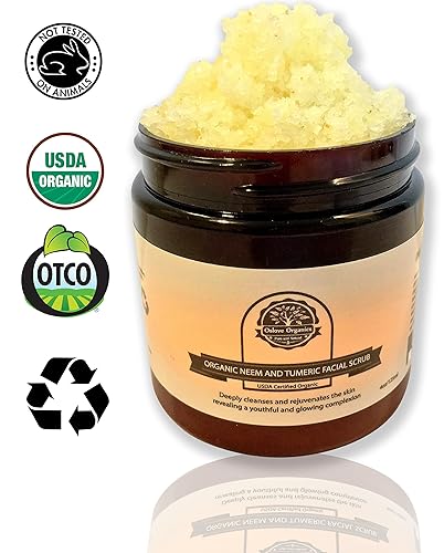 Exfoliante facial orgánico de neem y tumérico de Oslove Organics-Certificado USDA, ilumina y unifica el tono de la piel.