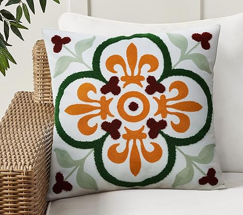 Merrycolor Funda de almohada decorativa bohemia de 18 x 18 pulgadas, fundas de almohada bordadas coloridas con textura, fundas de almohada estéticas