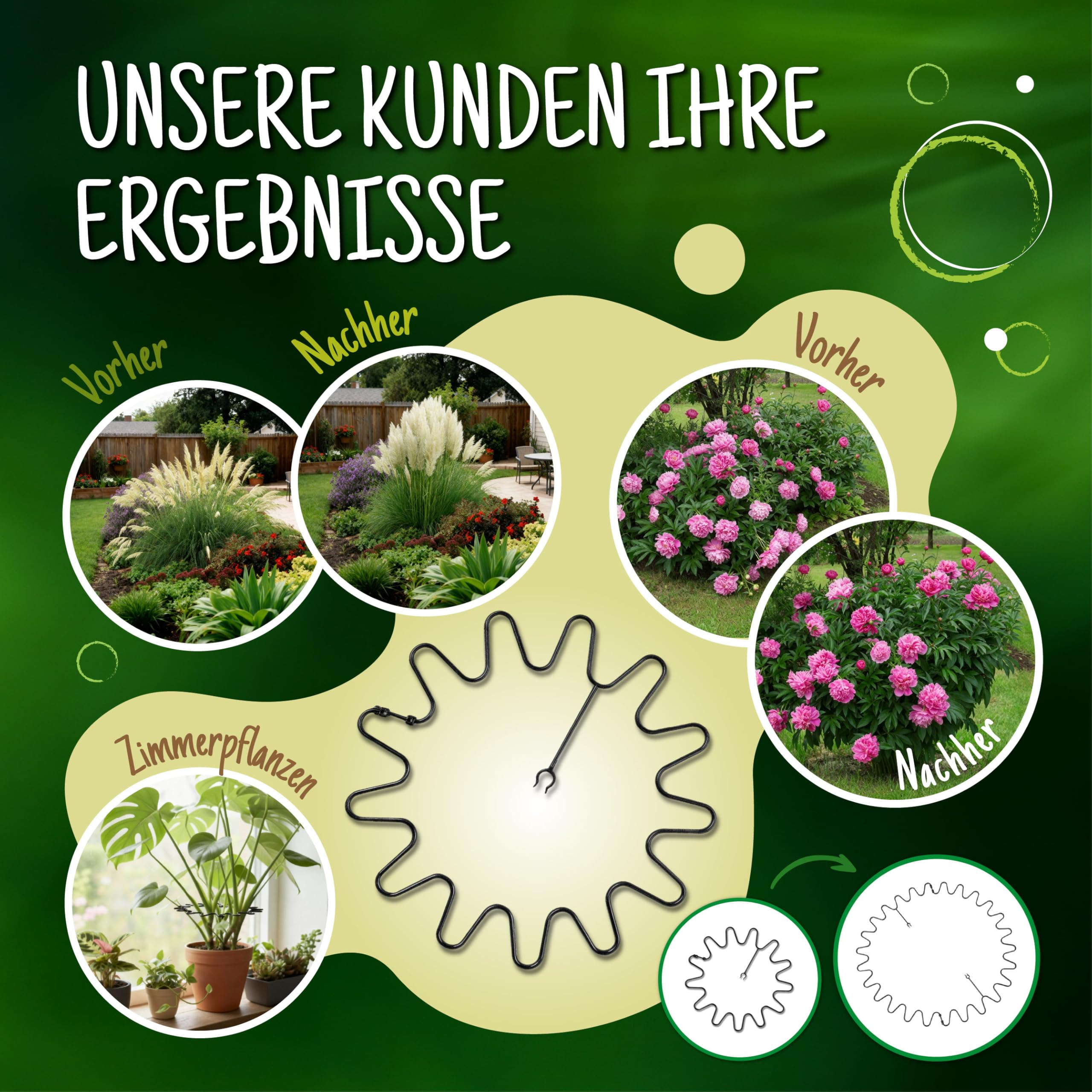 ARPON Staudenhalter rund 10 Stück – Einstellbare Blumenstütze & Pflanzenstütze Ø 21,5 cm – Ideal als Hortensien Stütze, Strauchstütze, Staudenstütze & robuster Blumenhalter im Garten