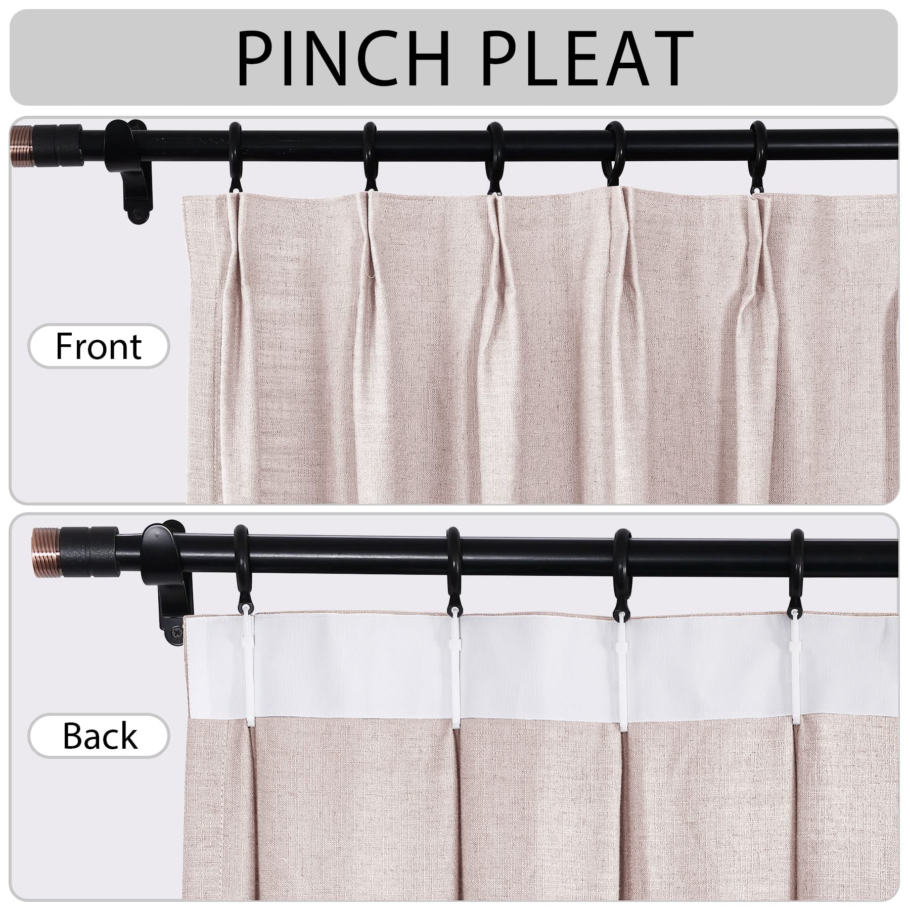 Plissee-Vorhänge aus Leinen, strukturiert, rosa Limonade, Raumverdunkelung, Fenstervorhänge für Schlafzimmer, Privatsphäre, einfarbig, 114 x 213 cm (B x L), 1 Vorhang