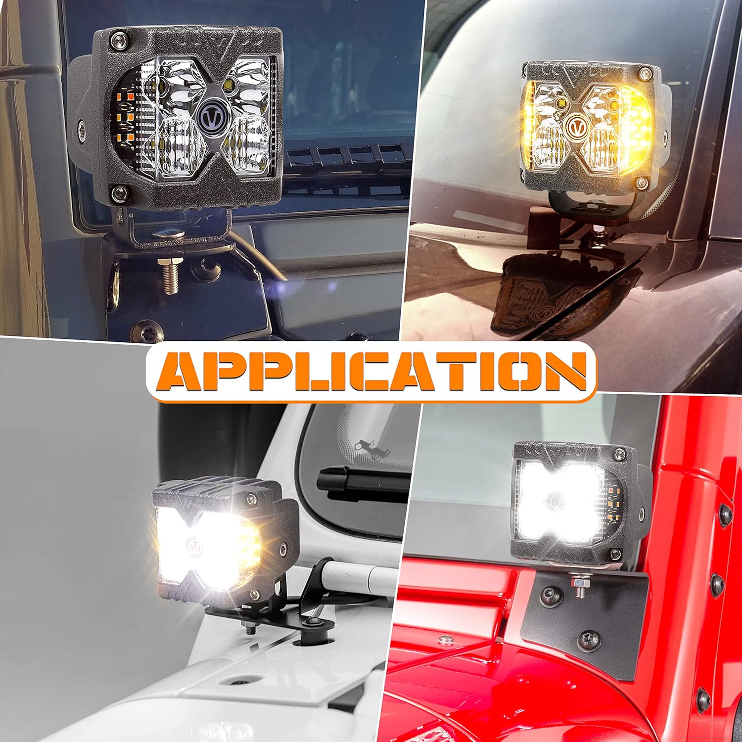 Dual Side Shooter LED Pod Lights, 3 Inch Off Road Lights with White DRLAmber Solid & Strobe Flash IP68 Waterproof LED Cubes Compatible with Jeep Truck ATV UTV SUV 4x4 Boat 2PCS