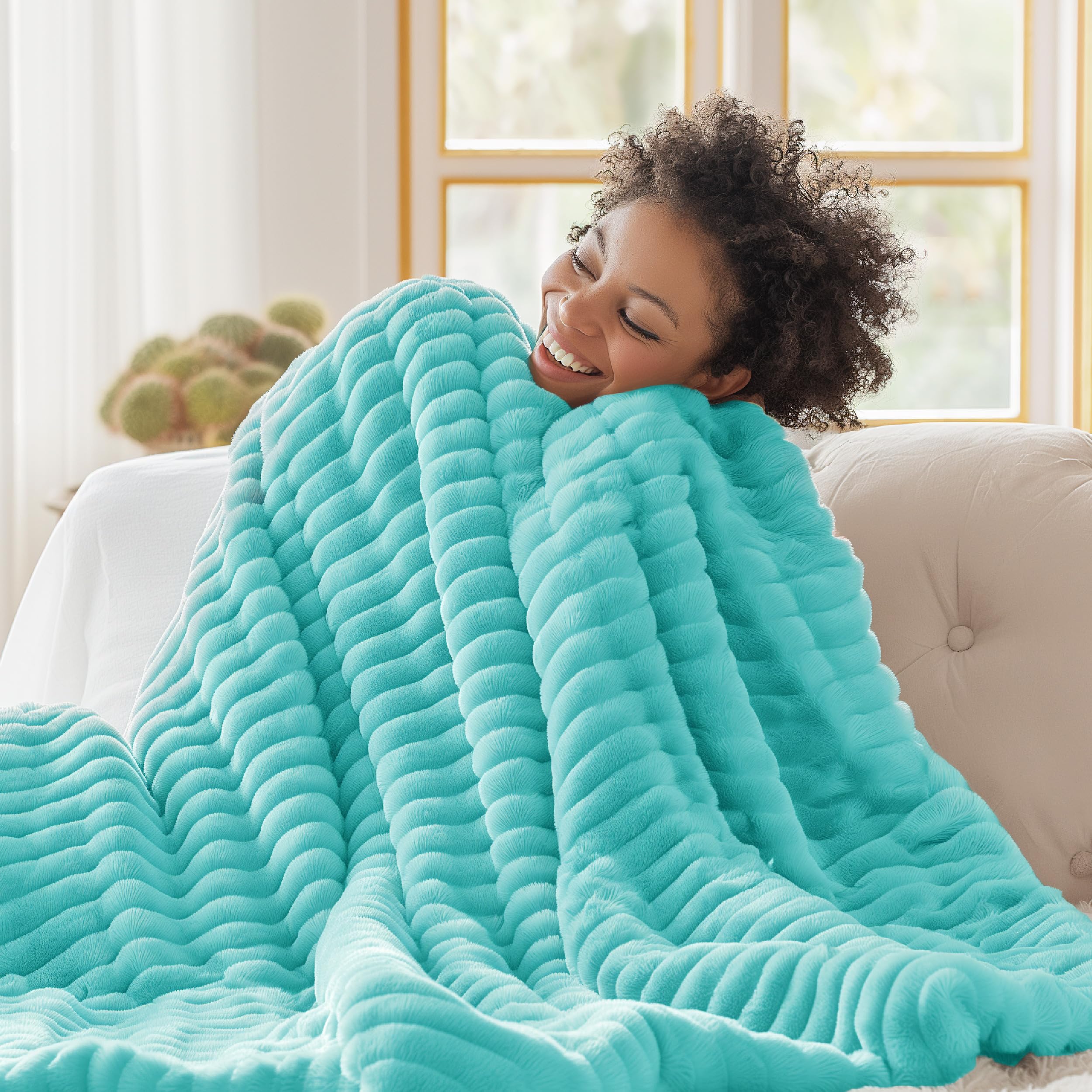 Bedsure Blue Fog Fleece Blanket for Couch - GentleSoft Cozy Soft Blankets for Women, Cute Small Throws for Girls, 60x80 Inches