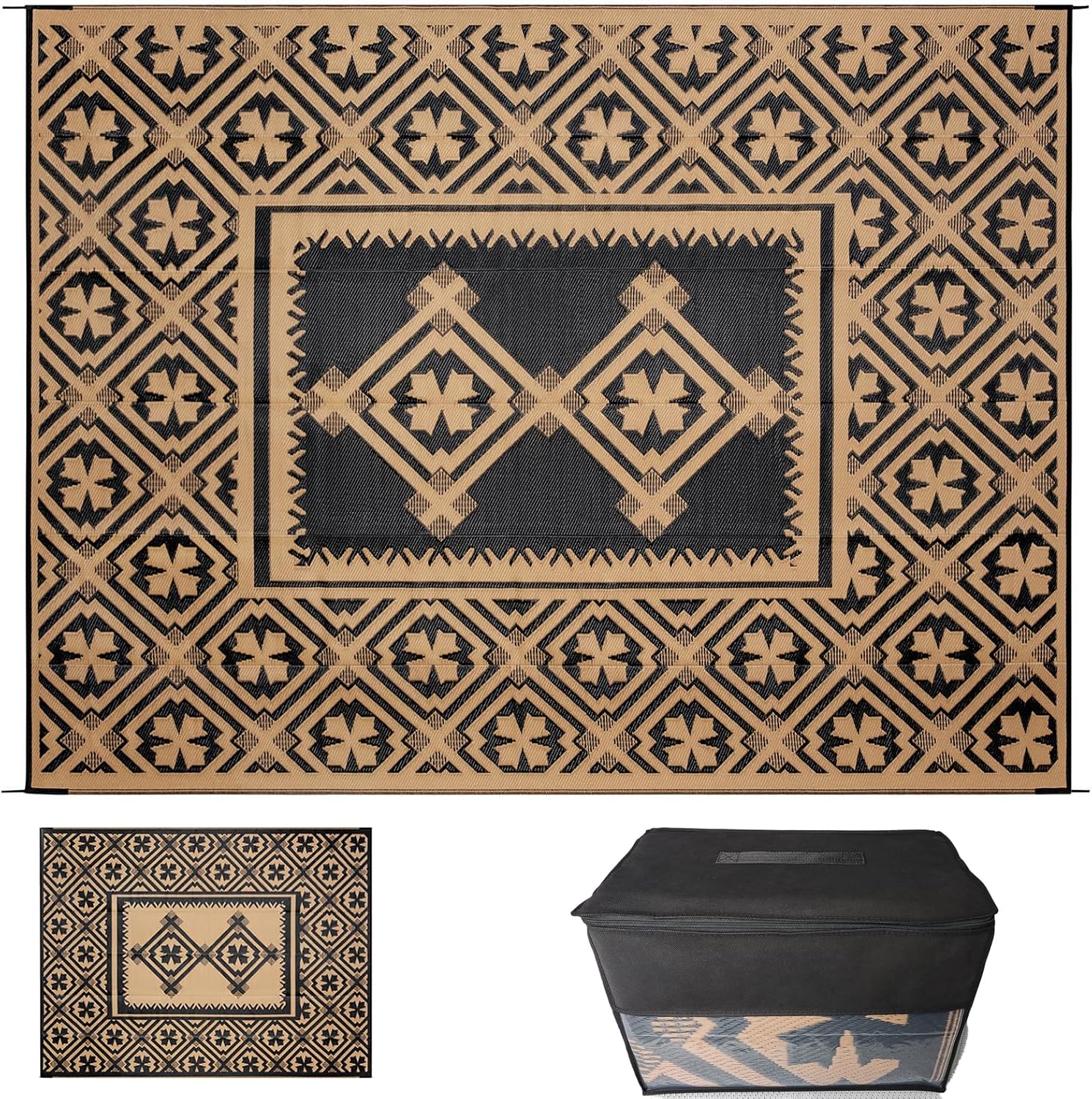 Outdoor Rugs 9x12 for Patios Clearance Brown Outdoor Plastic Straw Rug Black and Brown Outdoor Rug Waterproof Reversible Outside Mat with Durable Edges Double Woven Patio Rug,Porch Rug,Rv Camping Rug… 9' x 12' Brown&black