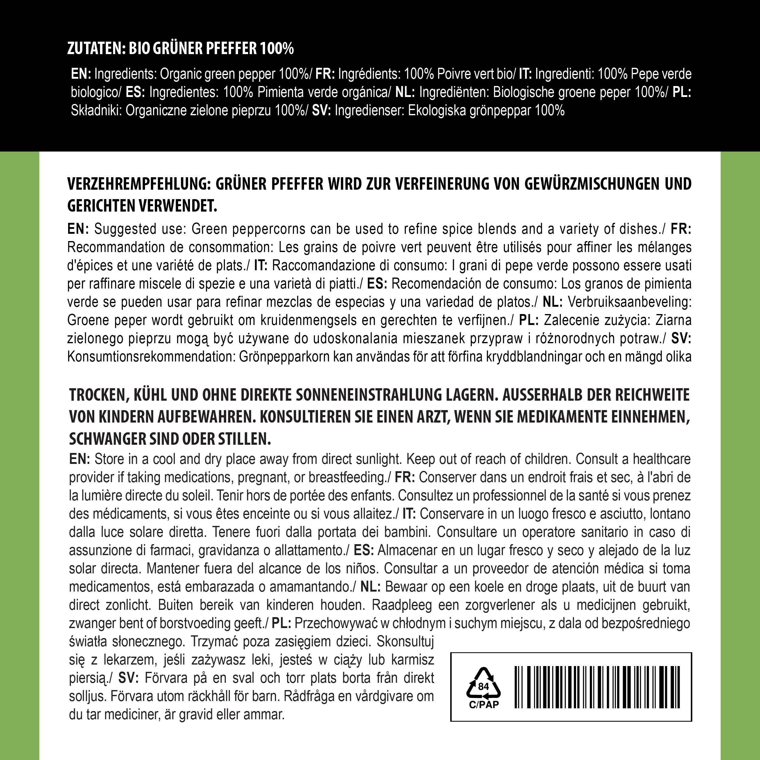 Alpi Nature Ekologiczny Zielony Pieprz 125g, Całe Ziarna Pieprzu, Całe Ziarna Zielonego Pieprzu