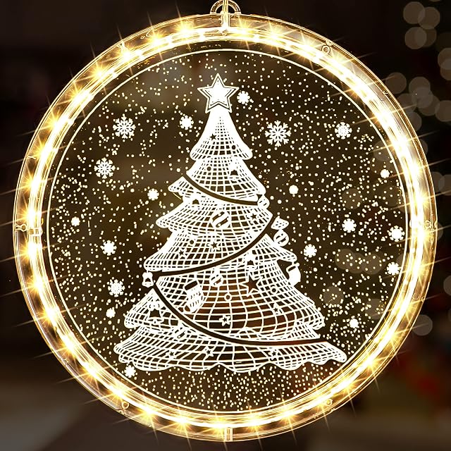 Christmas Window Lights Decorations, Enlarged LED Christmas Light for Windows Outdoor Indoor Decorations Hanging 3D Lights Battery Operated for Fireplace Christmas Tree Bedroom Decor (Christmas Tree)