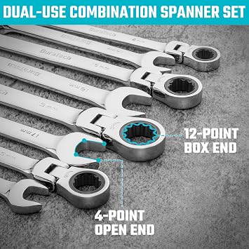DURATECH 9-Piece Flex-Head Ratchet Spanner Set, 8-17 mm, Cr-V Steel