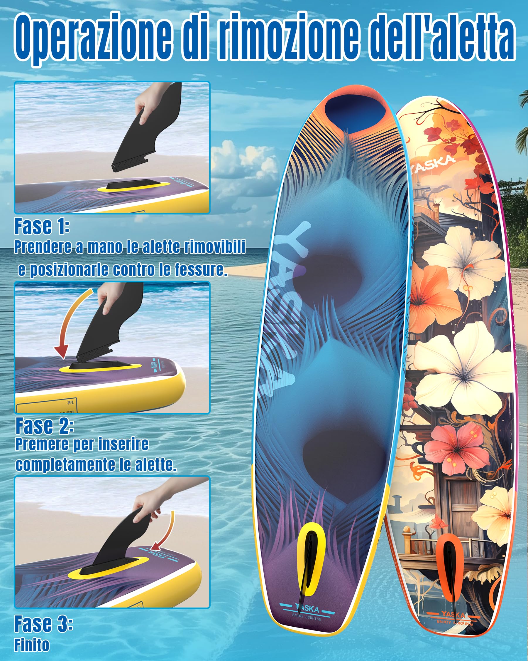 YASKA Tavola SUP Gonfiabile - 335 * 88cm Tavola da Paddle, Stand Up Paddle Board Adulti con Accesorios, Pagaia, Pompa, Pinne, Leash, Kit di Riparazione e Borsa
