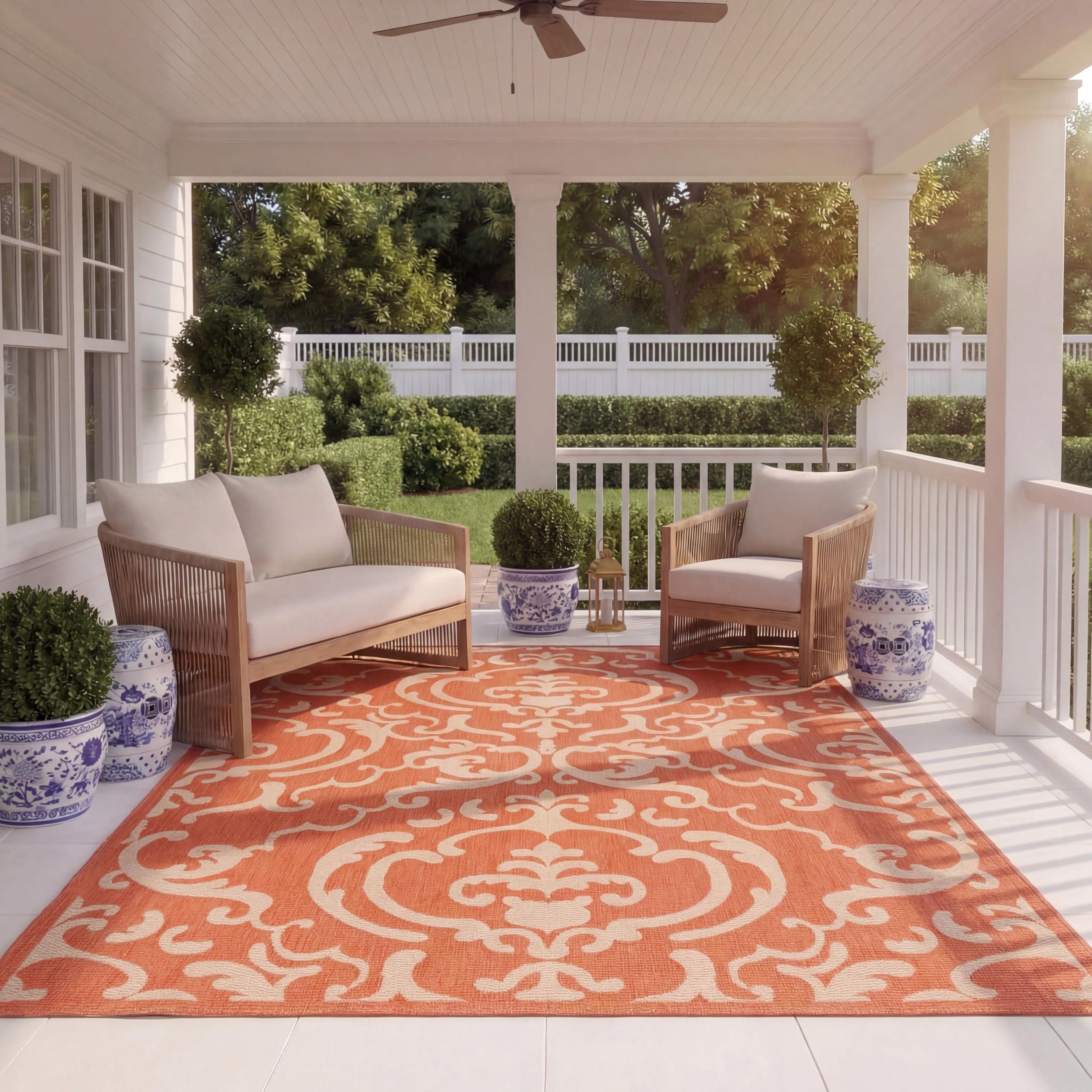 SAFAVIEH Courtyard Collection 8' x 11' Terracotta / Natural CY2663 Indoor/ Outdoor Waterproof Easy-Cleaning Patio Backyard Mudroom Area-Rug