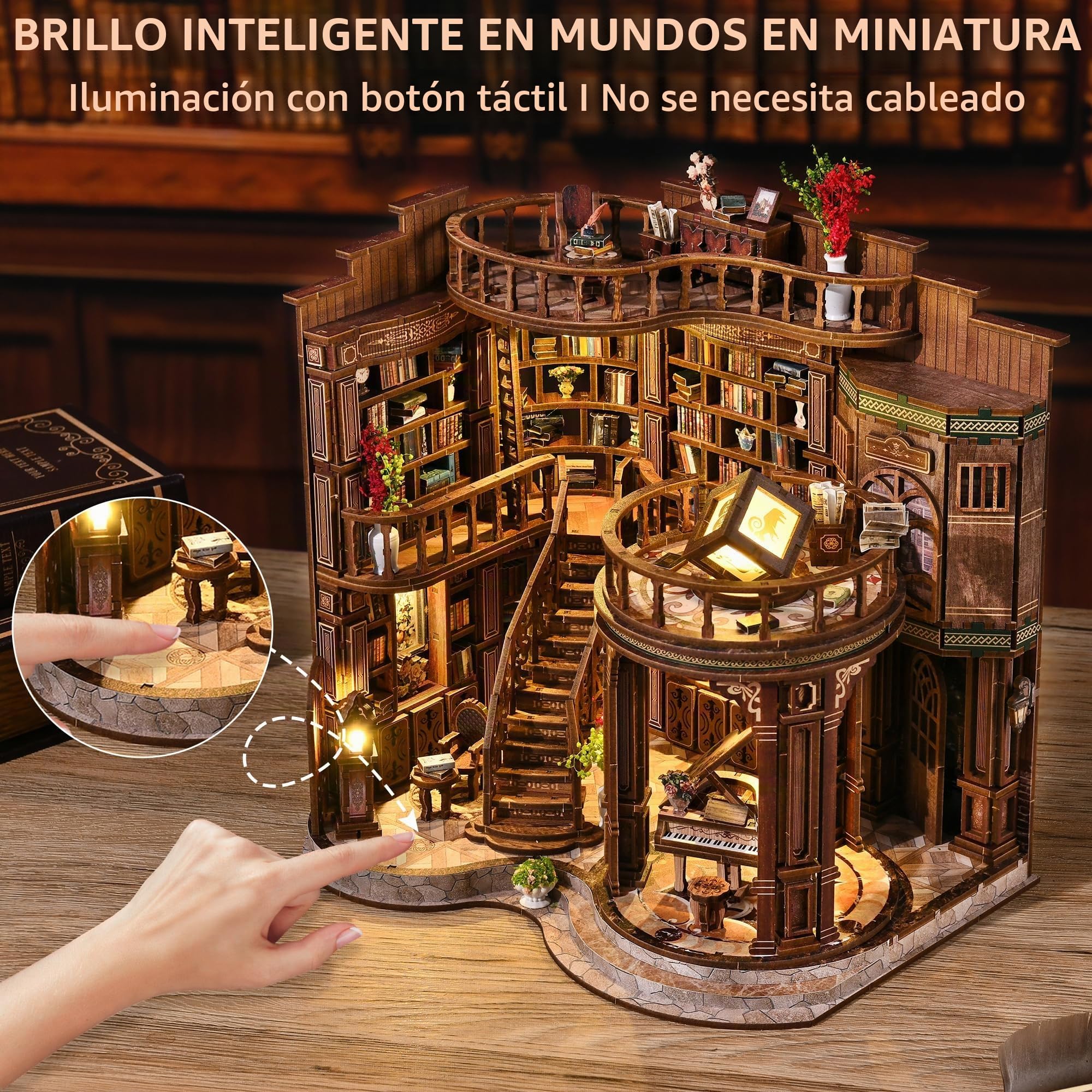 Book Nook Kit para Adultos - CRIOLPO DIY Casa en Miniatura Puzzle de Madera 3D Casa de Muñecas - Sujetalibros para estantería Decoración con Luz Led Regalo Creativo para Lectores