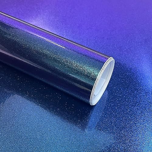 Lypumso Envoltura de vinilo azul camaleón de alto brillo a morado, envoltura metálica brillante para automóvil con tecnología de liberación de aire,