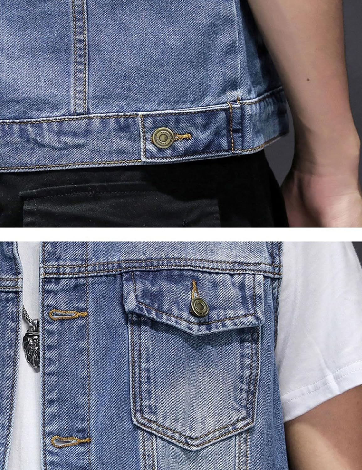 Men's Casual Sleeveless Multi-Pockets Trucker Biker Denim Jean Vest Jacket