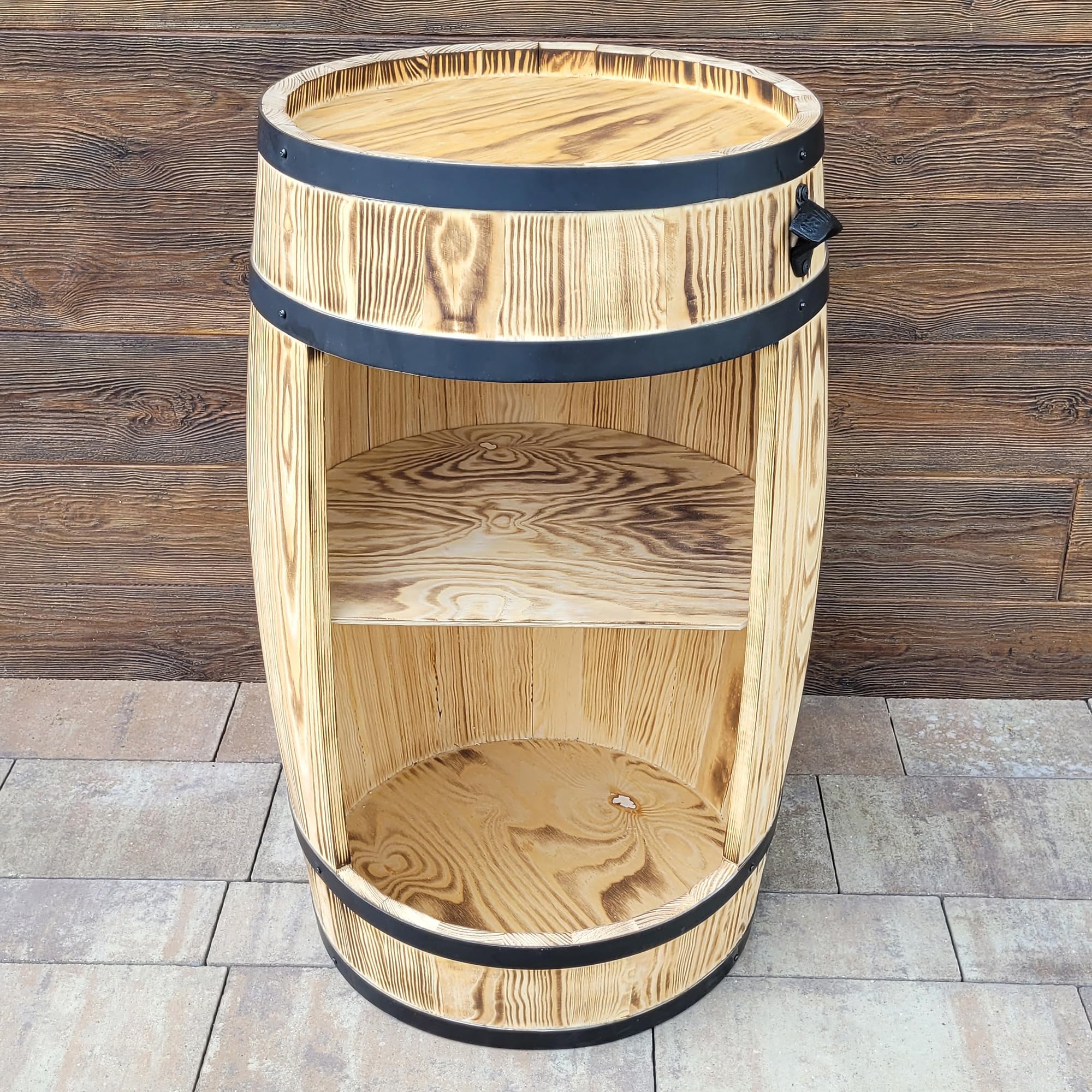 weeco Portabottiglie in legno con luci a LED e portabottiglie – Barile in legno per bicchieri e bottiglie – Montabile – Armadietto per vino – Set regalo – Wine Rack in legno 80 x 50 cm