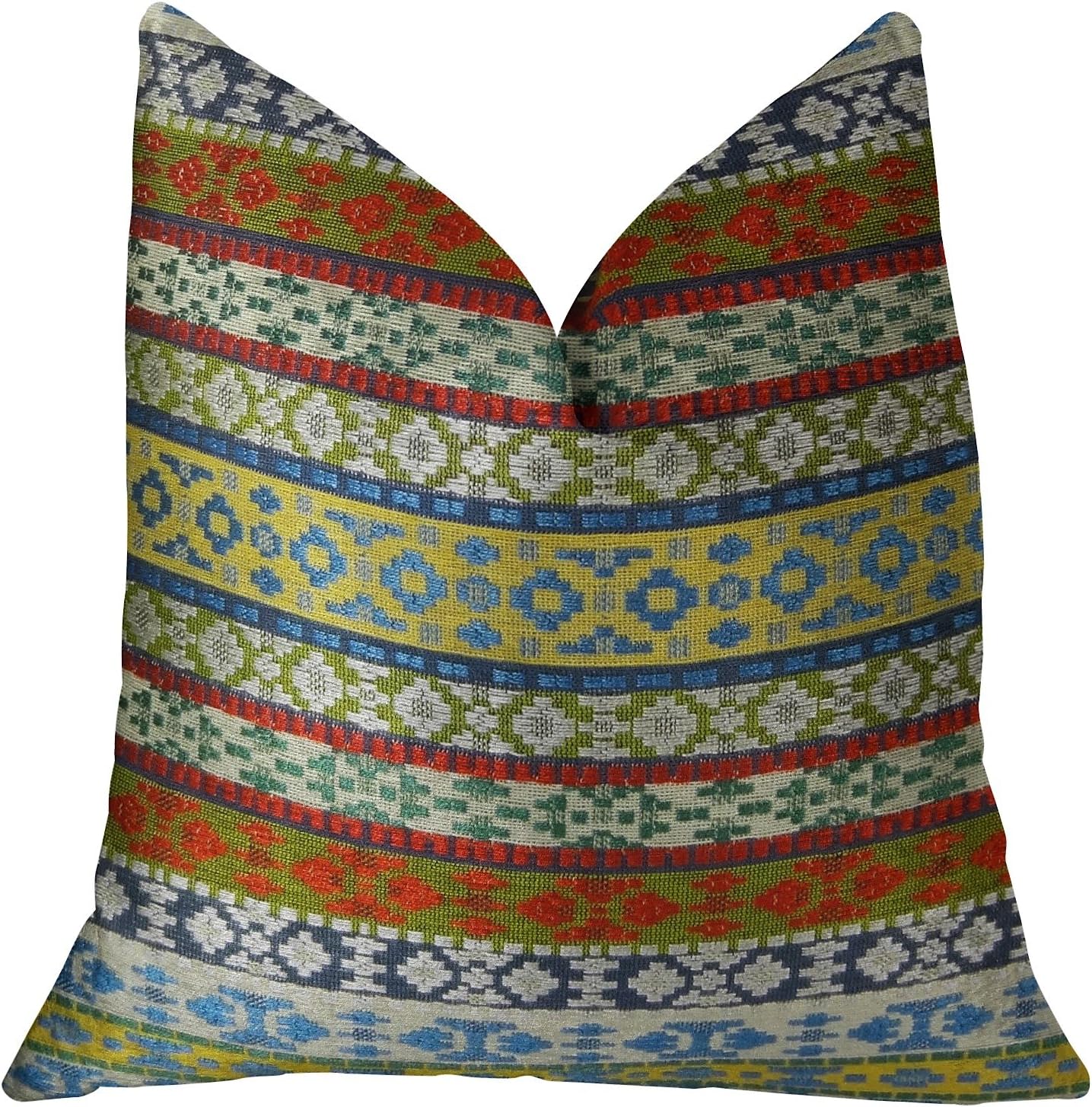 Plutus Brands Plutus Flower Child White Blue and Red Handmade Luxury Pillow, 20" x 36" King