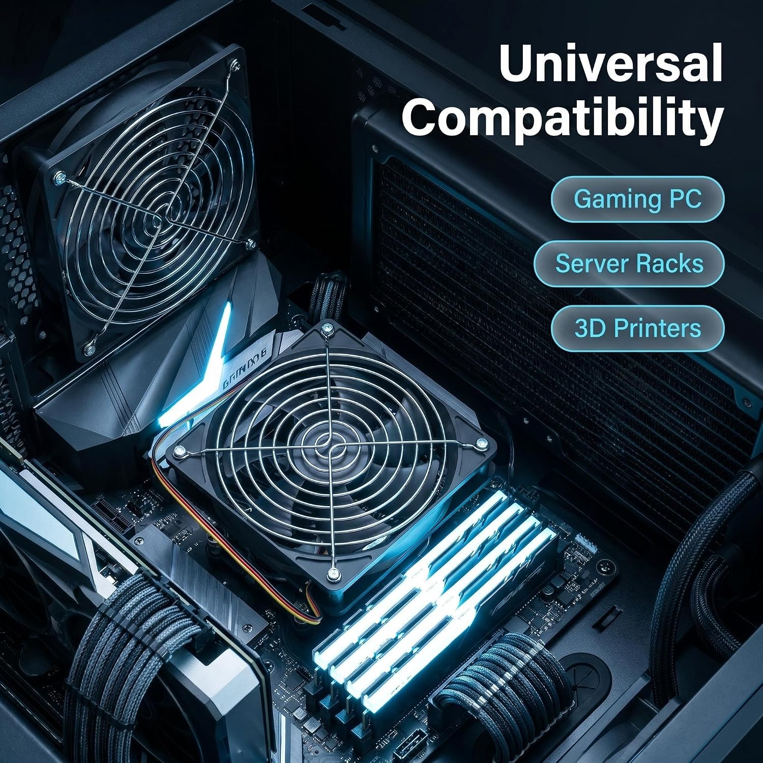 12V 3-Pin 120mm DC Cooling Fan, 12V Computer Fan 2000RPM image 4