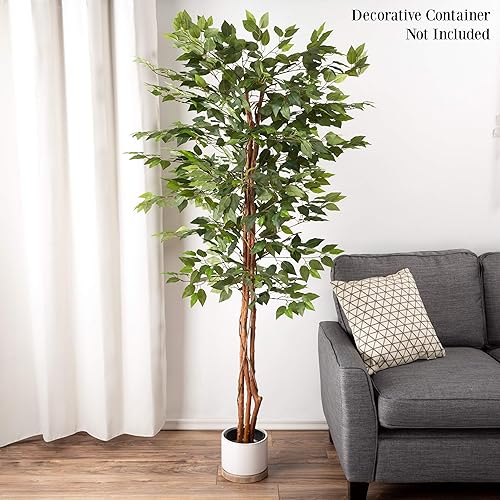 Miniatura 4 de Ficus - Árbol artificial de seda sintética en maceta de 80 pulgadas con hojas de aspecto natural para decoración de oficina o hogar, plantas de
