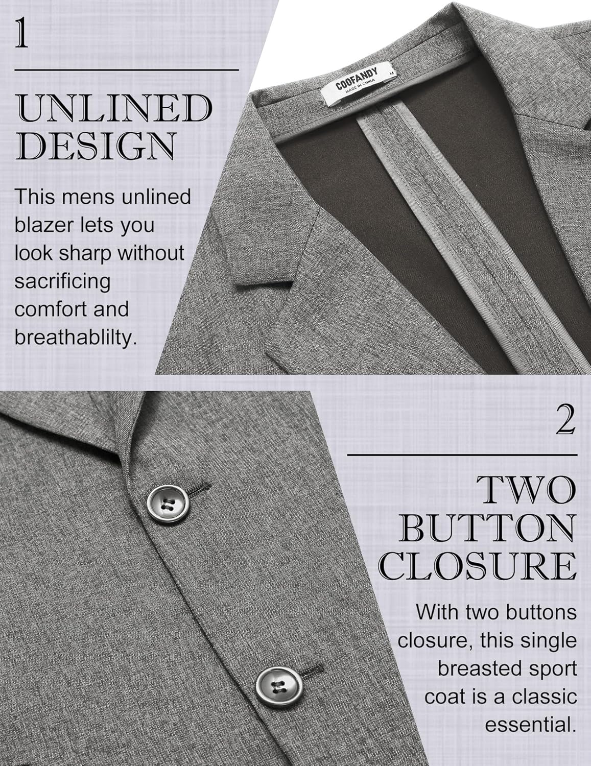 COOFANDY Men's Casual Blazer Lightweight Unlined Sport Coat Regular Fit Two Button Suit Jacket - Image 4