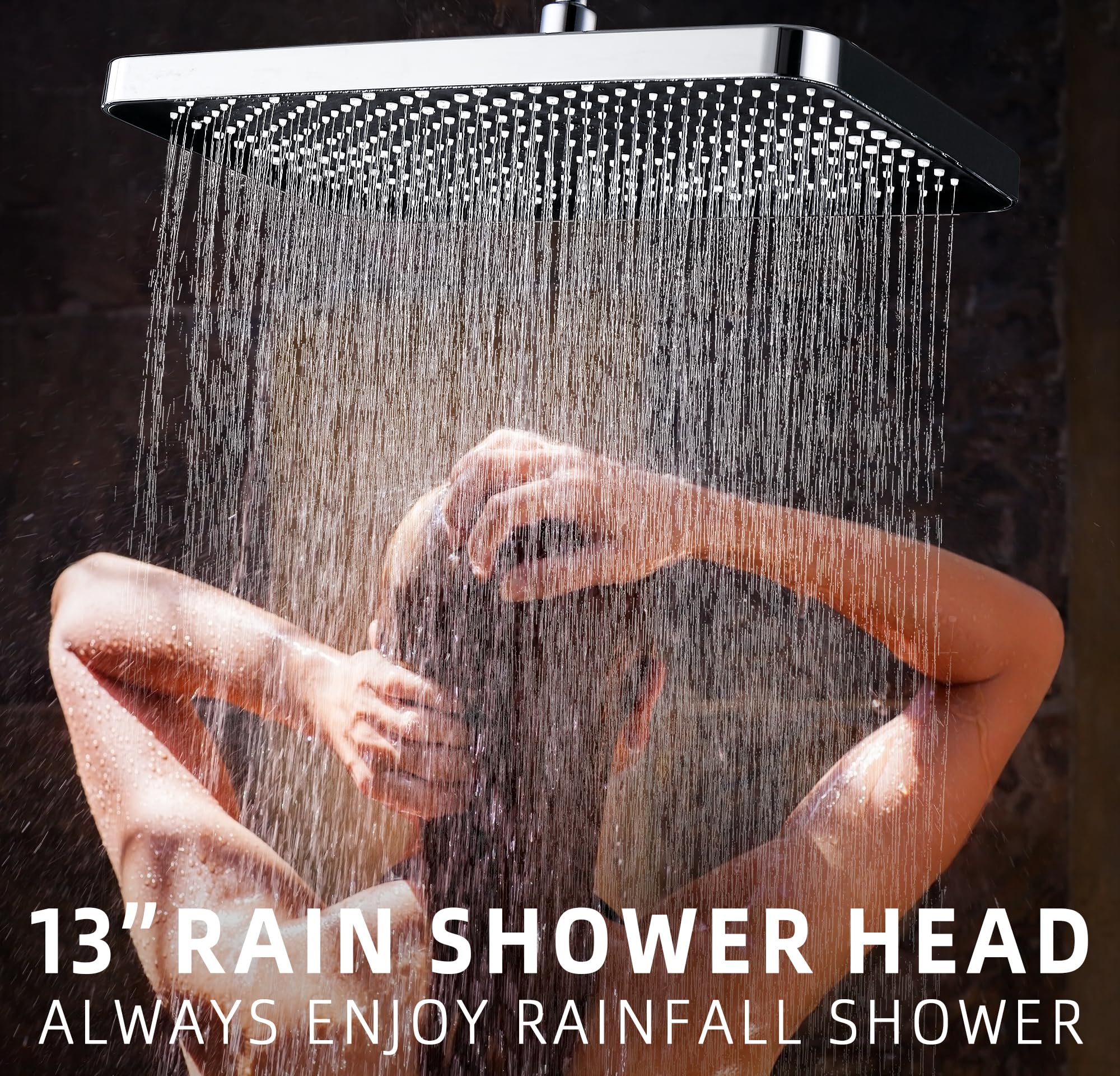 Cabezal de ducha de lluvia de 13 pulgadas con brazo de extensión, cabezal de ducha de lluvia de lujo, extensor de brazo ajustable de metal de 16 pulgadas con juntas de bloqueo