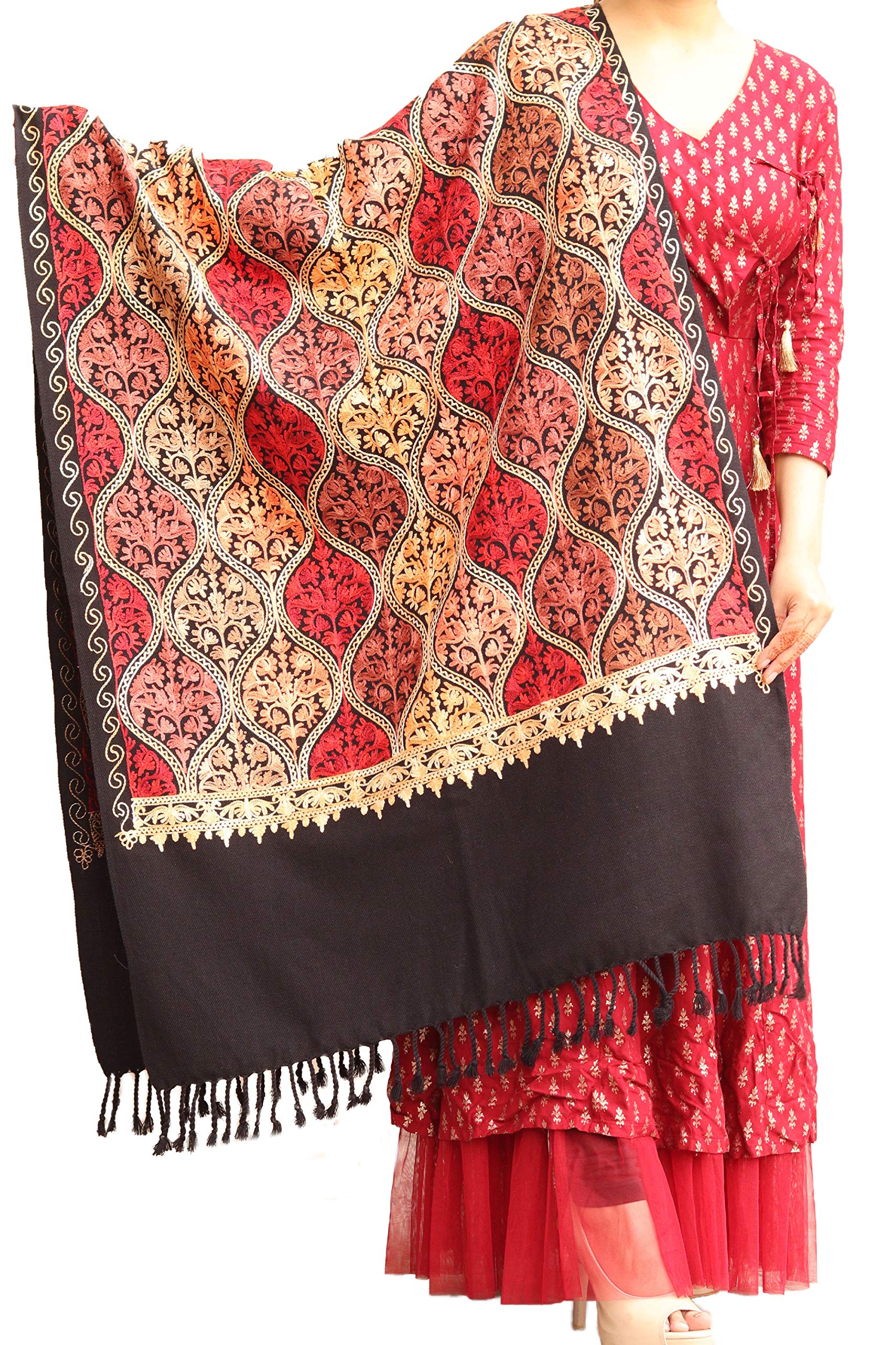 radha madhav enterprise Women's Wool Blend Full Embroidery Matka Stole-picture-27