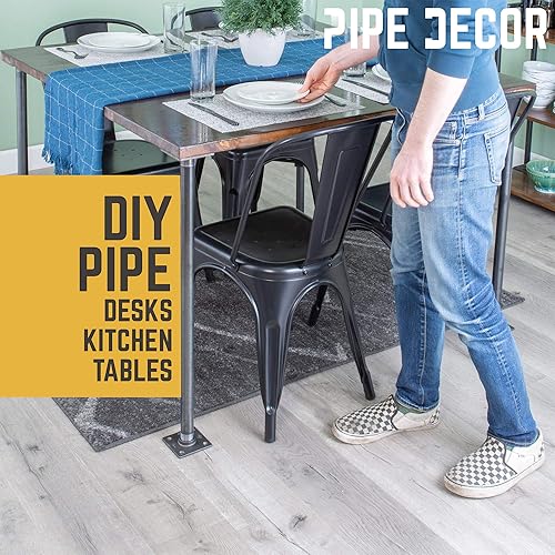 Miniatura 8 de PIPE DECOR Brida cuadrada de piso de 1 pulgada, paquete de 4, hierro maleable, se adapta a tuberías y pezones de plomería de acero negro de una