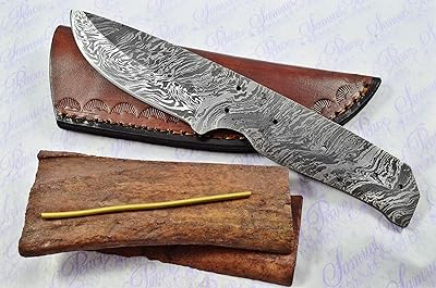 Knife Making Kit! Damascus Steel Hunting/Bowie/Bushcraft Knife Dyed Camel Bone Scales Unbelievable Piece Pristine inc Leather Sheath Sheffield England