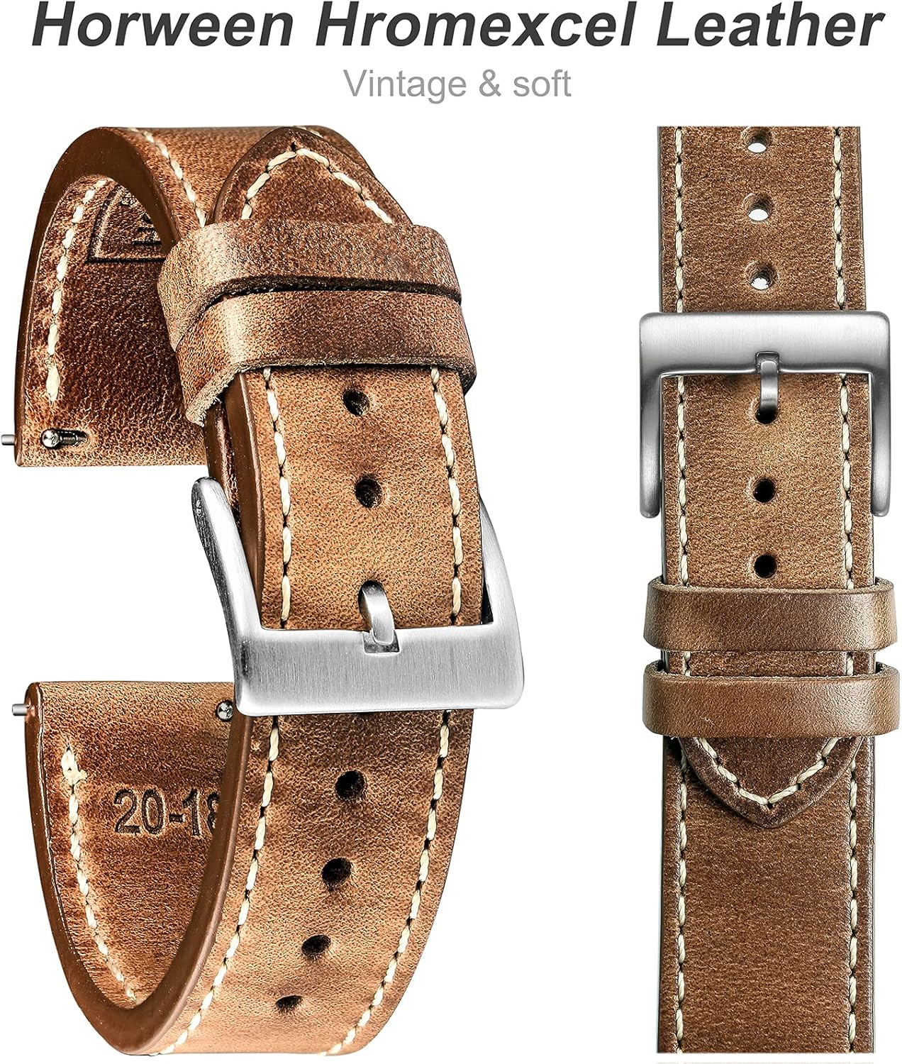 torbollo Horween Leather Watch Strap for Men Women,18mm,20mm,22mm High-end Quick Release Watch Bands Handmade Watch Strap Soft Vintage Replacement