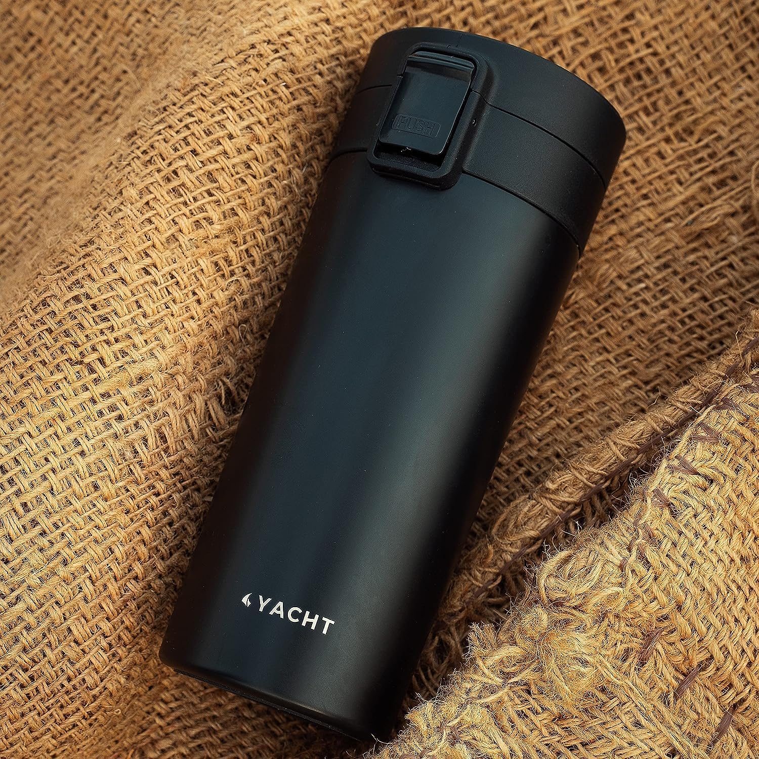 Yacht Vacuum Insulated Coffee Travel Mug, Stainless Steel Reusable Tea Tumbler, Double-Wall Thermos Flask, Spill Proof with Leakproof Lid Drinking Cup, Refresh, 400ml, Black
