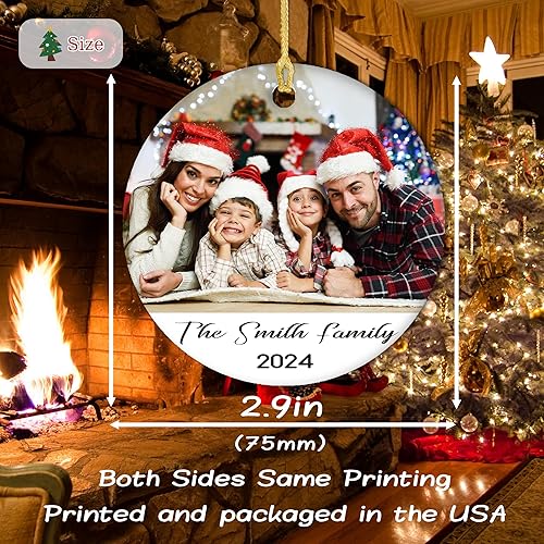 Miniatura 4 de Adorno de Navidad con foto personalizada 2024 con texto, adorno de Navidad personalizado para familiares, niños, amigos, parejas, bodas, recuerdos,