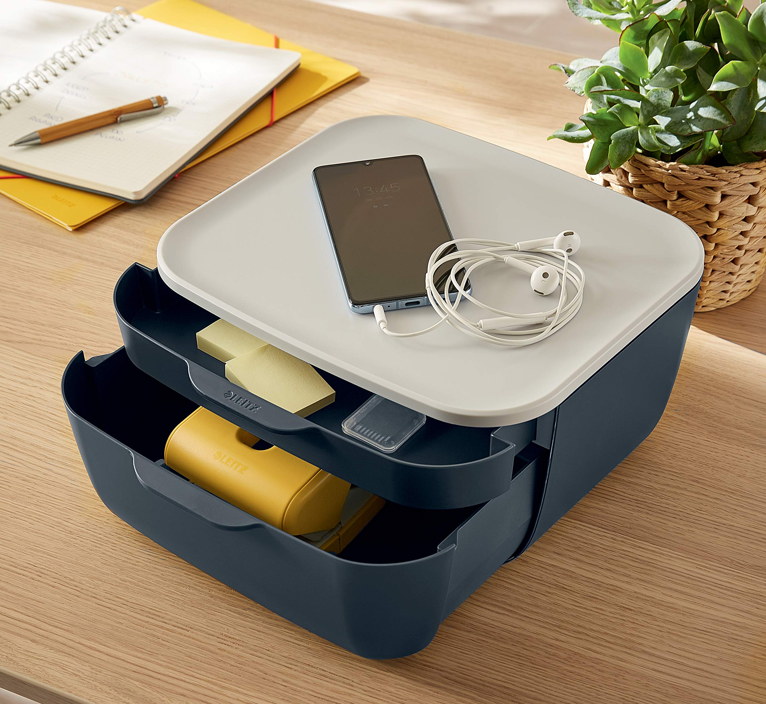 Leitz – Bloc de Classement Bureau, 2 Tiroirs de Rangement Petit et Grand Format, Organisation Documents A4 et Accessoires, Design Moderne, Gris Cosy, 53570089