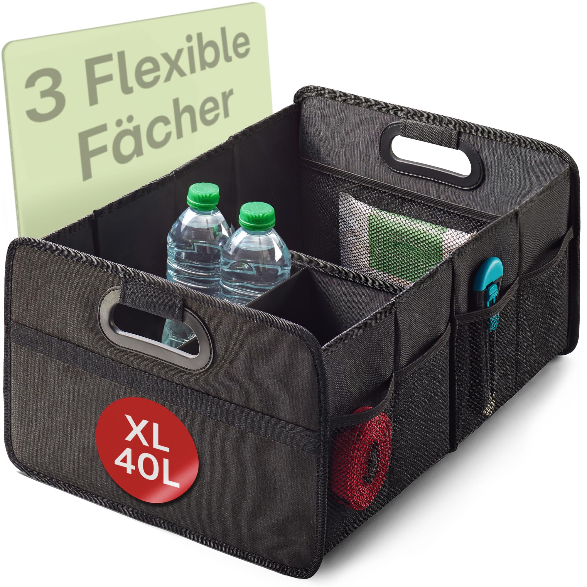 Praknu Kofferraum Organizer Faltbar XL – 3 Flexible Fächer mit 5 Taschen – Rutschfest – Ideale Größe für Ordnung im Auto – Robust & Wasserabweisend aus Oxford Gewebe - Auto Zubehör Innenraum Organizer