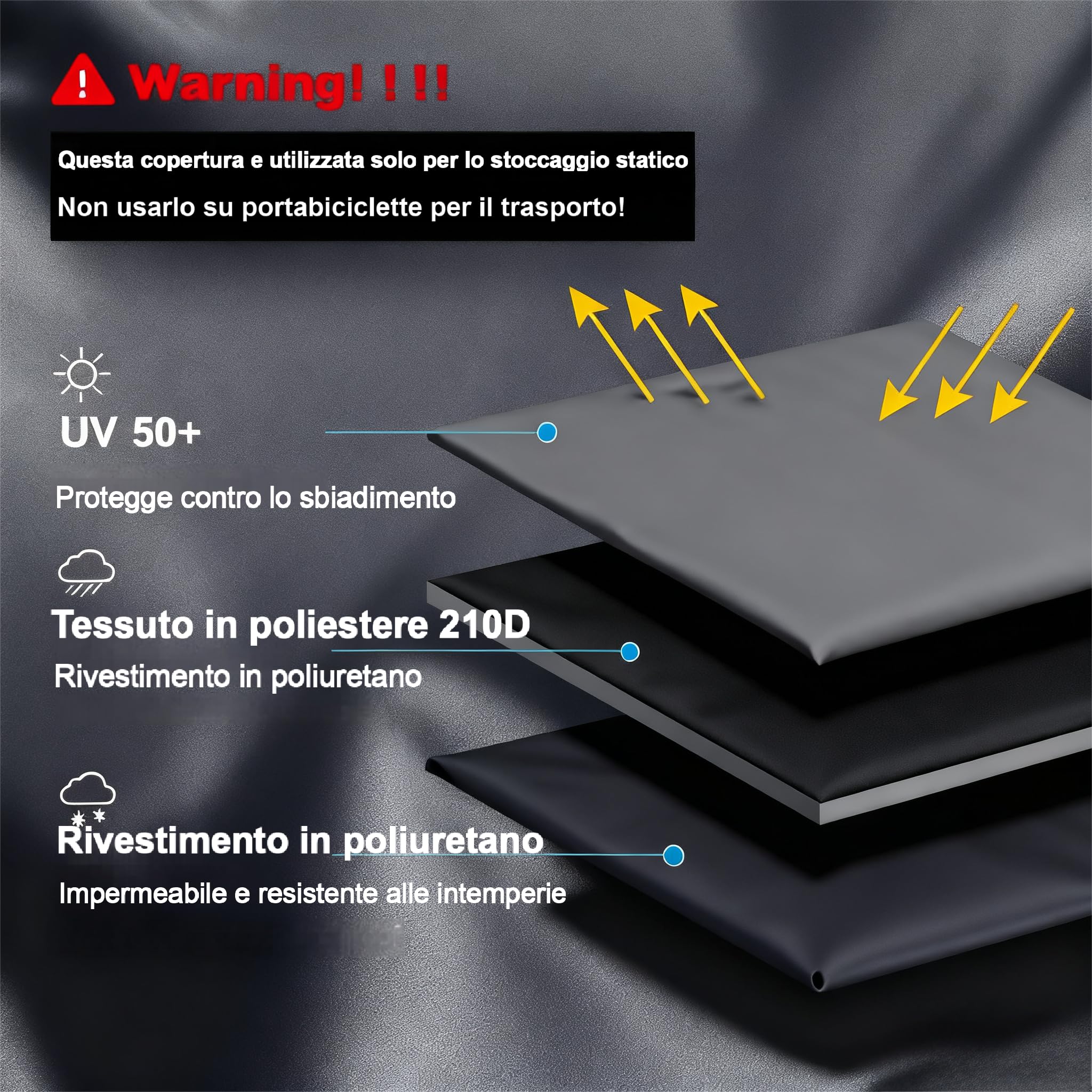 ZUAPEV Telo Copri Bicicletta da Esterno Impermeabile, Telo Copribicicletta Esterno 210D Copertura Biciclette, Copribici Pioggia Custodia Bici de Corsa/MTB/Elettrica/Pieghevole/Bambino,195x70x110cm