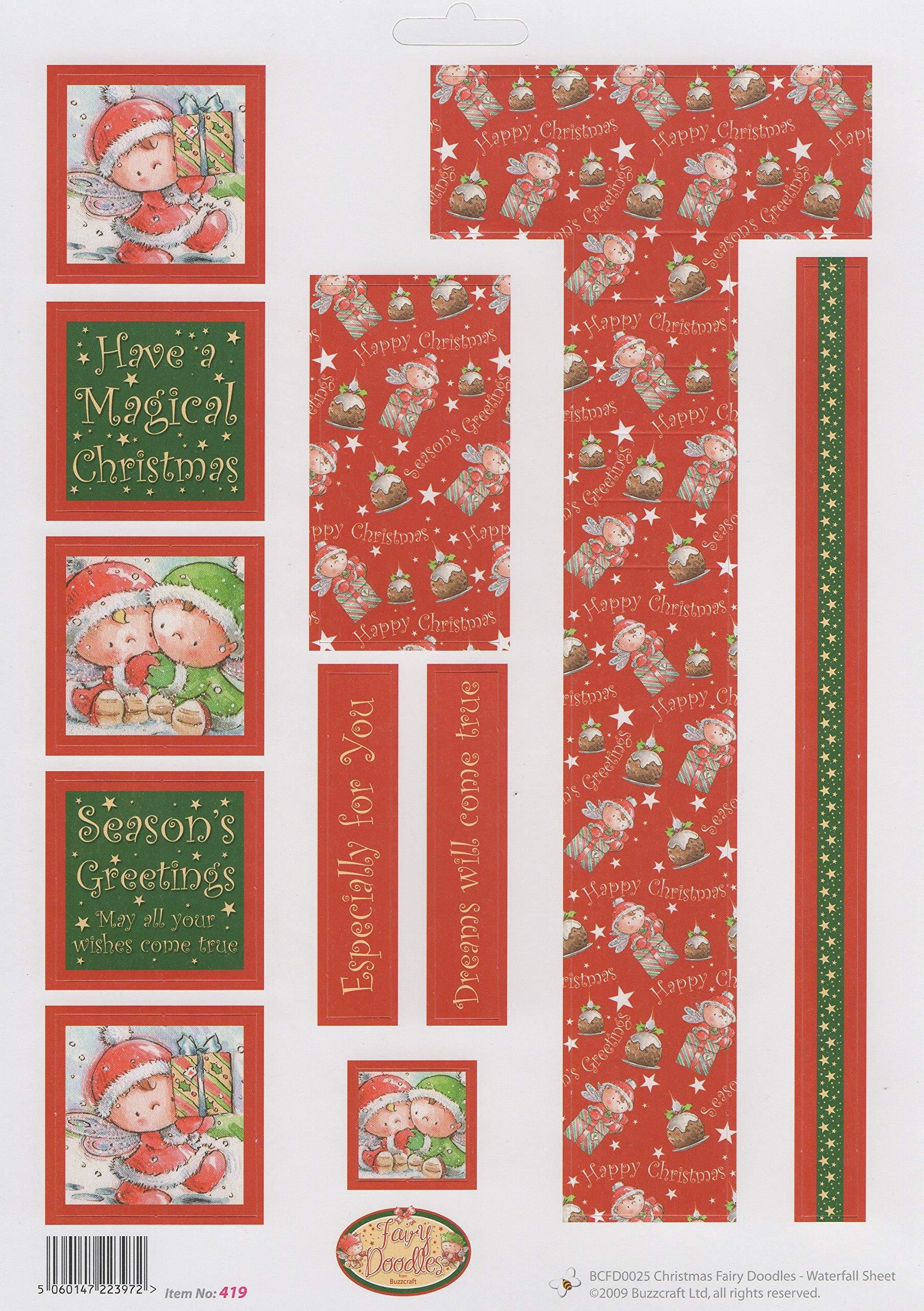 Buzzcraft 3D Die Cut Waterfall Decoupage Sheet - 419 Christmas Fairy Doodles