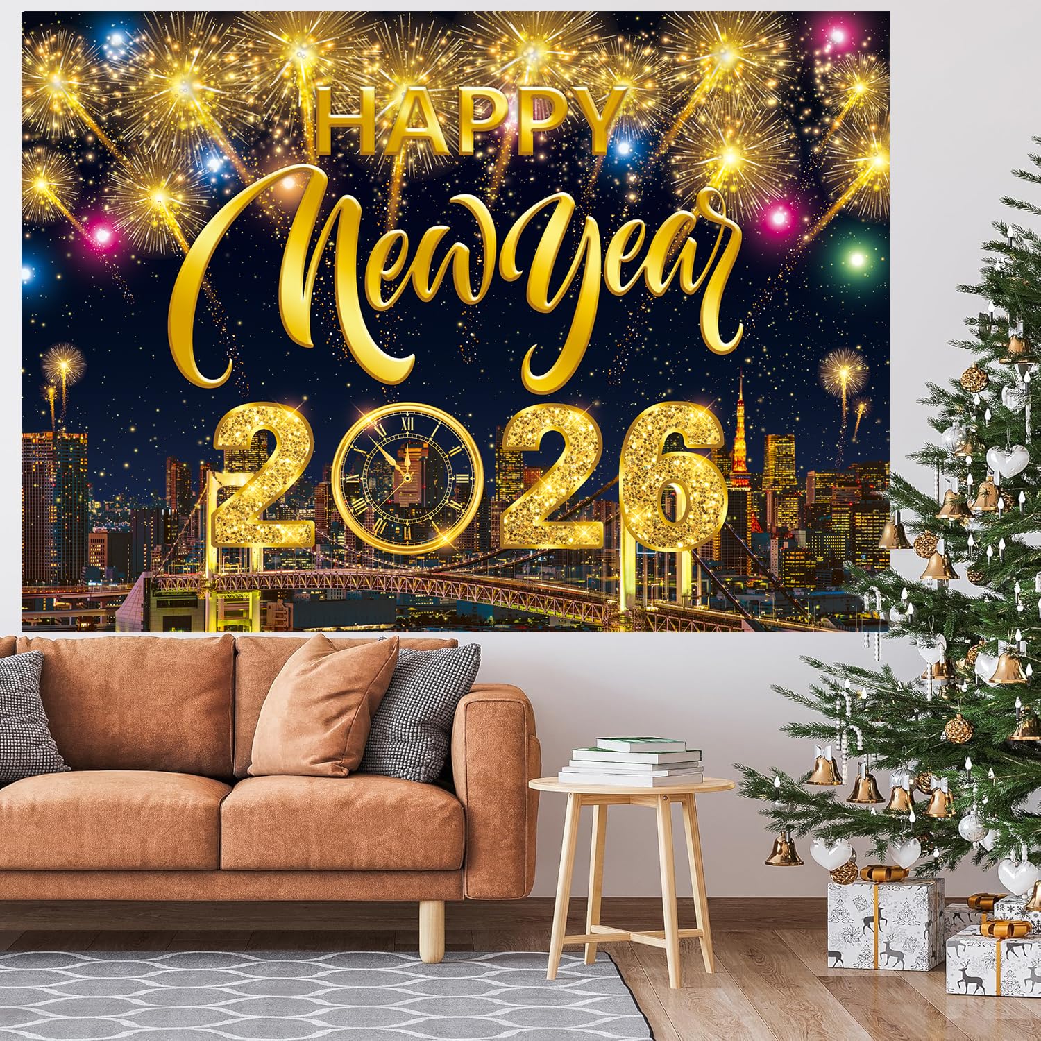 Snapklik.com : Happy New Year Banner Backdrop 2026 Black And Gold ...