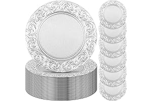 Zhehao 50 Pcs Antique Charger Plates Bulk 13in Embossed Rim
