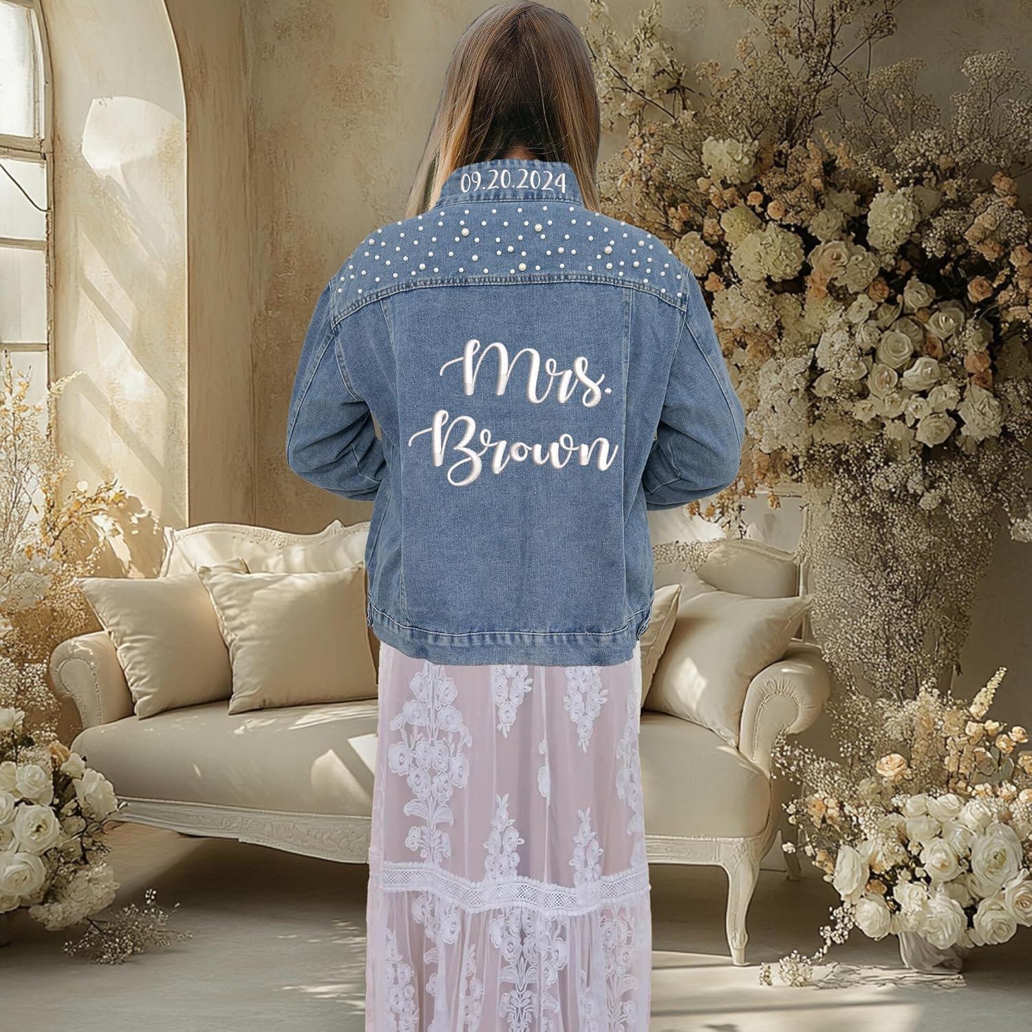Custom Bride Jean Jacket, Embroidered for Wedding Day, Gift for Bride - Image 2