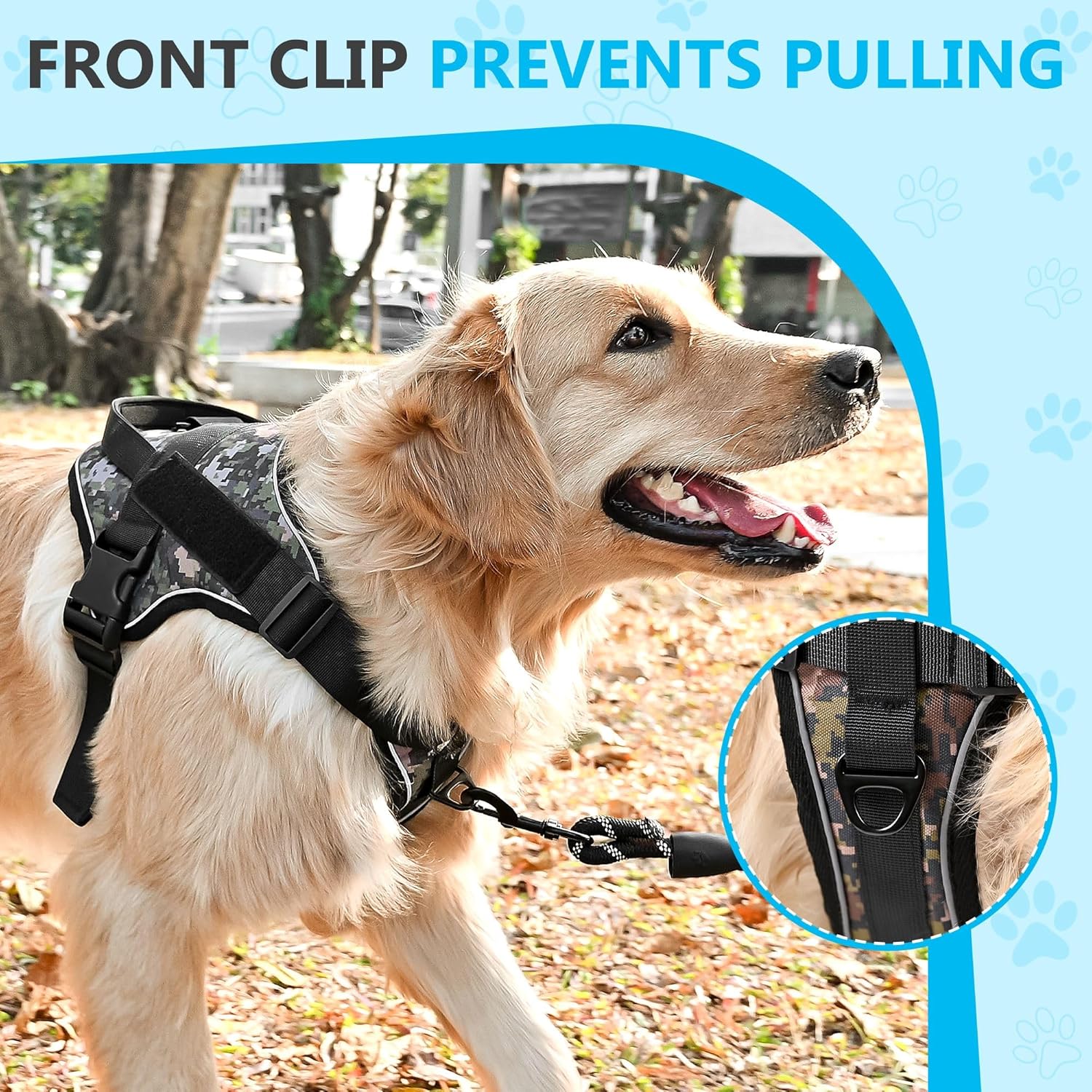 No-Pull Dog Harness for Large and Medium Dogs, Reflective, Adjustable, Padded Chest, Dual Leash Clips, Easy Control Handle, Comfortable Tactical Military-Grade Training, Walking, Hiking