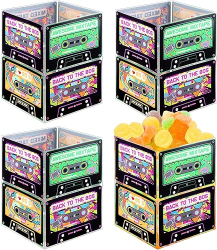 Frienda 8 piezas de decoración de cassette retro decoración de casete de los años 90 y 80 centros de mesa de fiesta temática 4 estilos cubo de