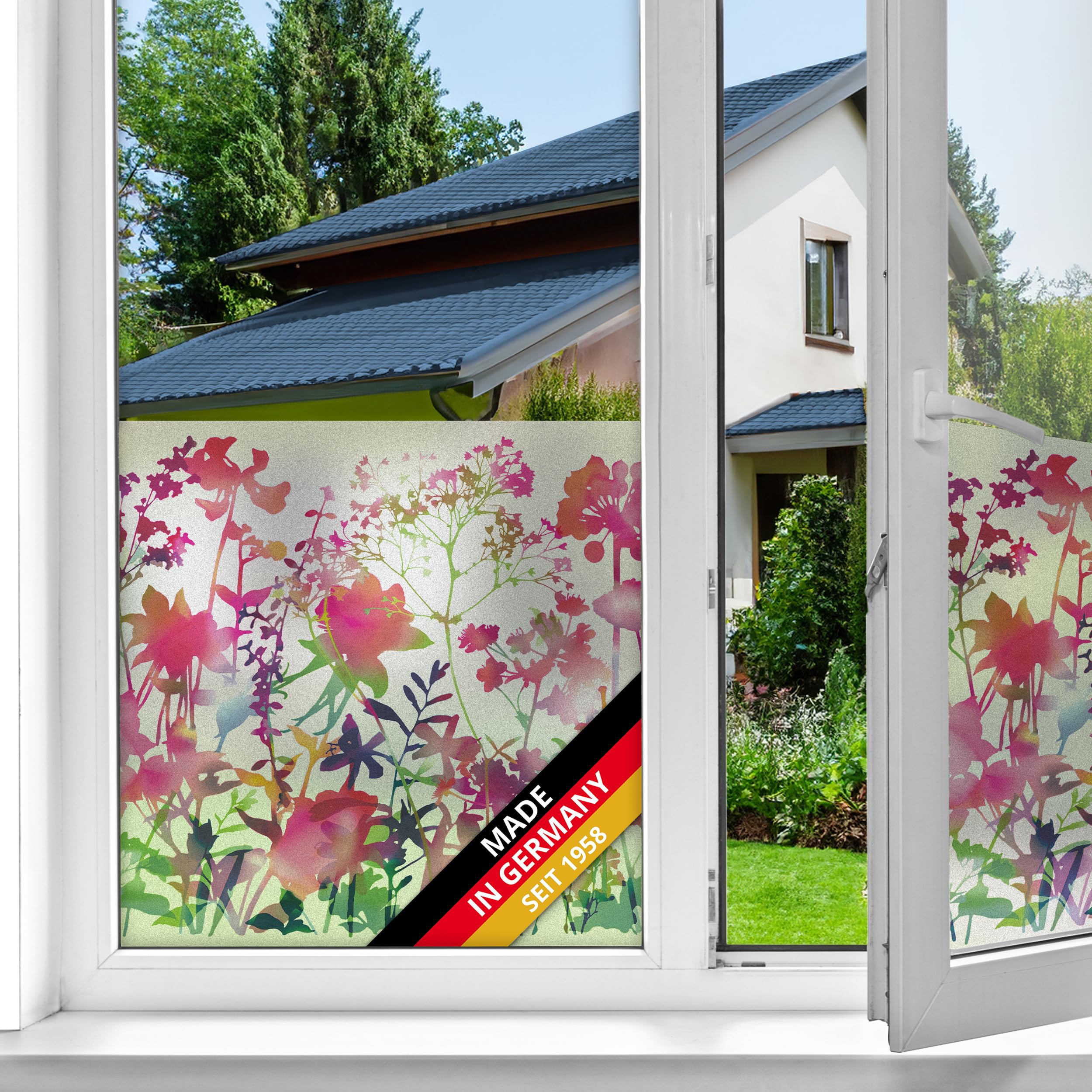 d-c-fix Fensterfolie Miraflores Blumen-Muster | Fensterfolie Miraflores mit statisch selbsthaftender Oberfläche