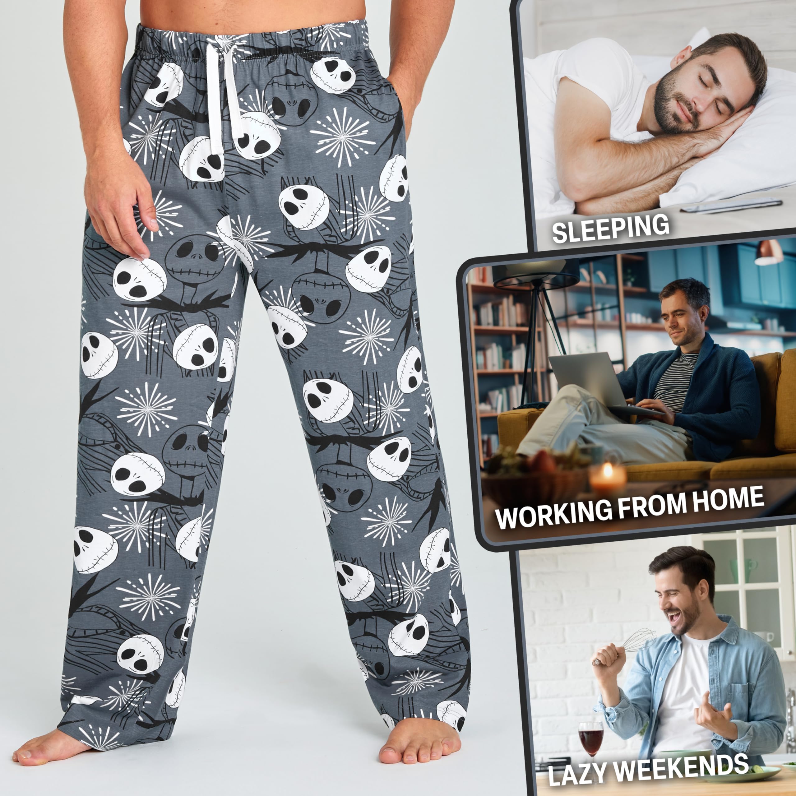 Disney Schlafanzug Hose Herren Freizeithose Lang 100% Baumwolle Jogginghose Teens Männer Pyjamahose mit Kordelzug