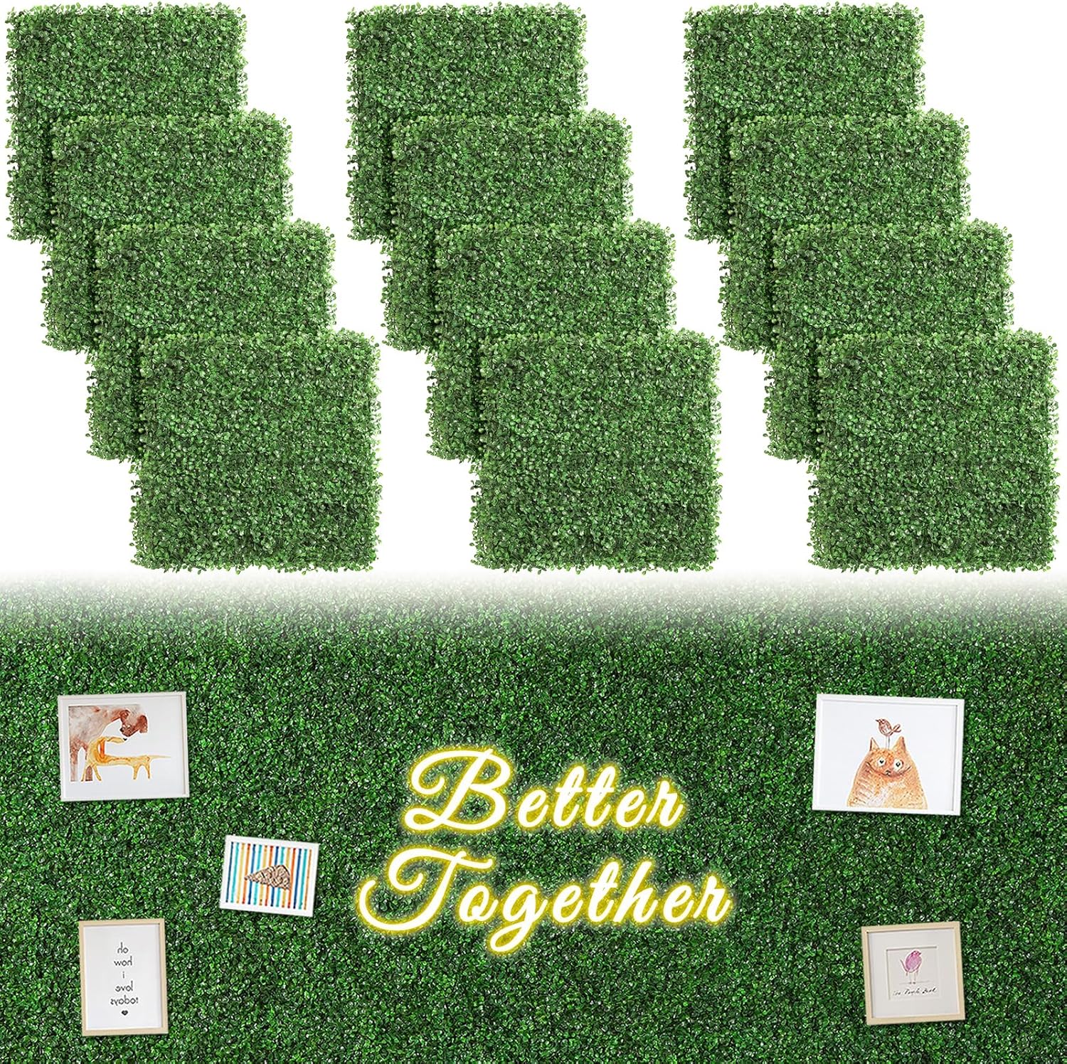 Luyue 12PCS 20”×20” Boxwood Panels, Artificial Grass Wall Panels Fake Greenery Backdrop Wall Grass Backdrop Artificial Plant Walls for Outdoor Indoor Garden Fence Backyard