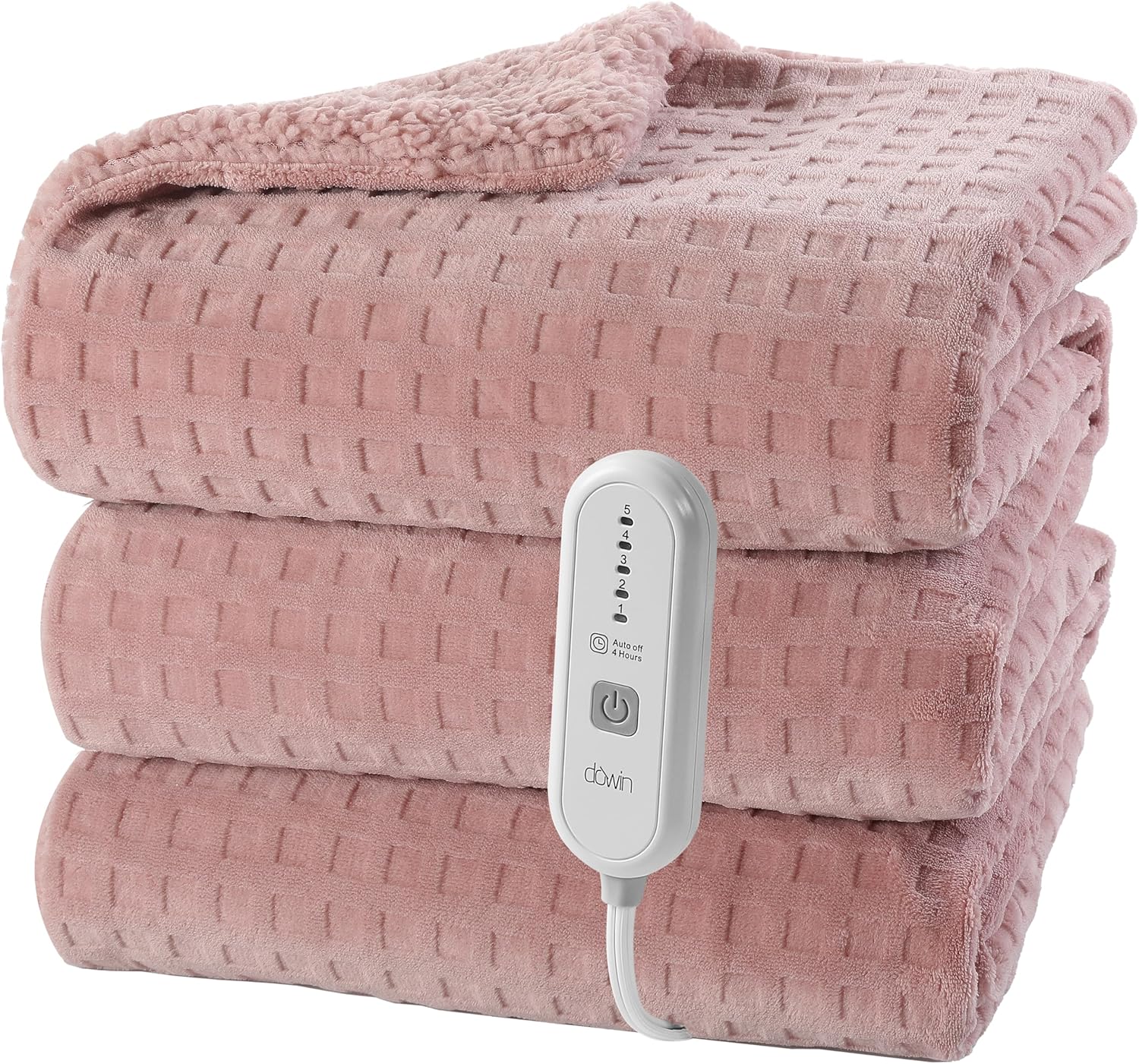 Dowin Electric Blanket Full Size - Heated Waffle Fleece Heating Warming Blankets with Auto Shut Off for Couch Office Chair Bed Adults Fuzzy Cozy Machine Washable 72x84 Beige