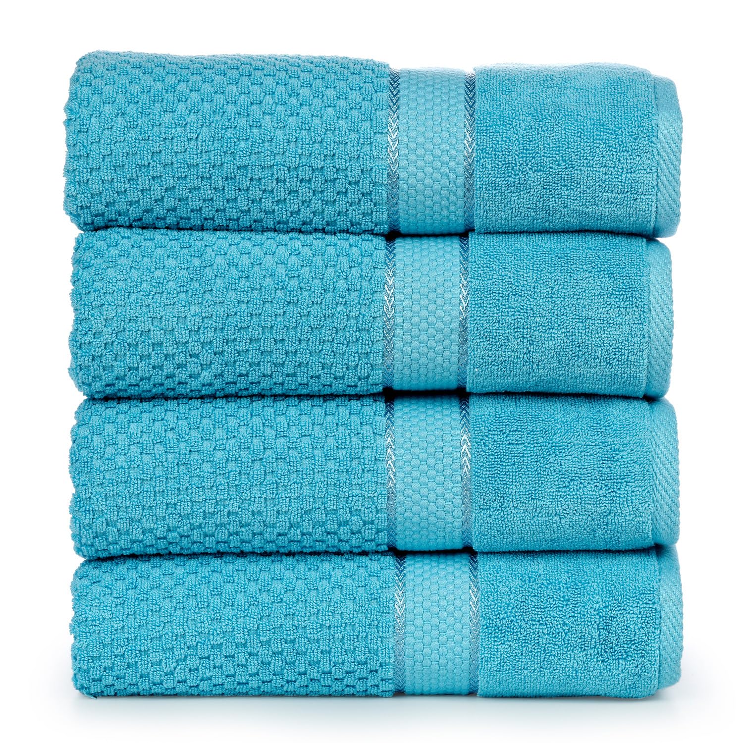 Ample Decor Sky Blue Bath Towels for Bathroom Set of 4 100% Cotton Popcorn Textured -Quick Dry, Highly Absorbent, Oeko-TEX Certified, Machine Washable